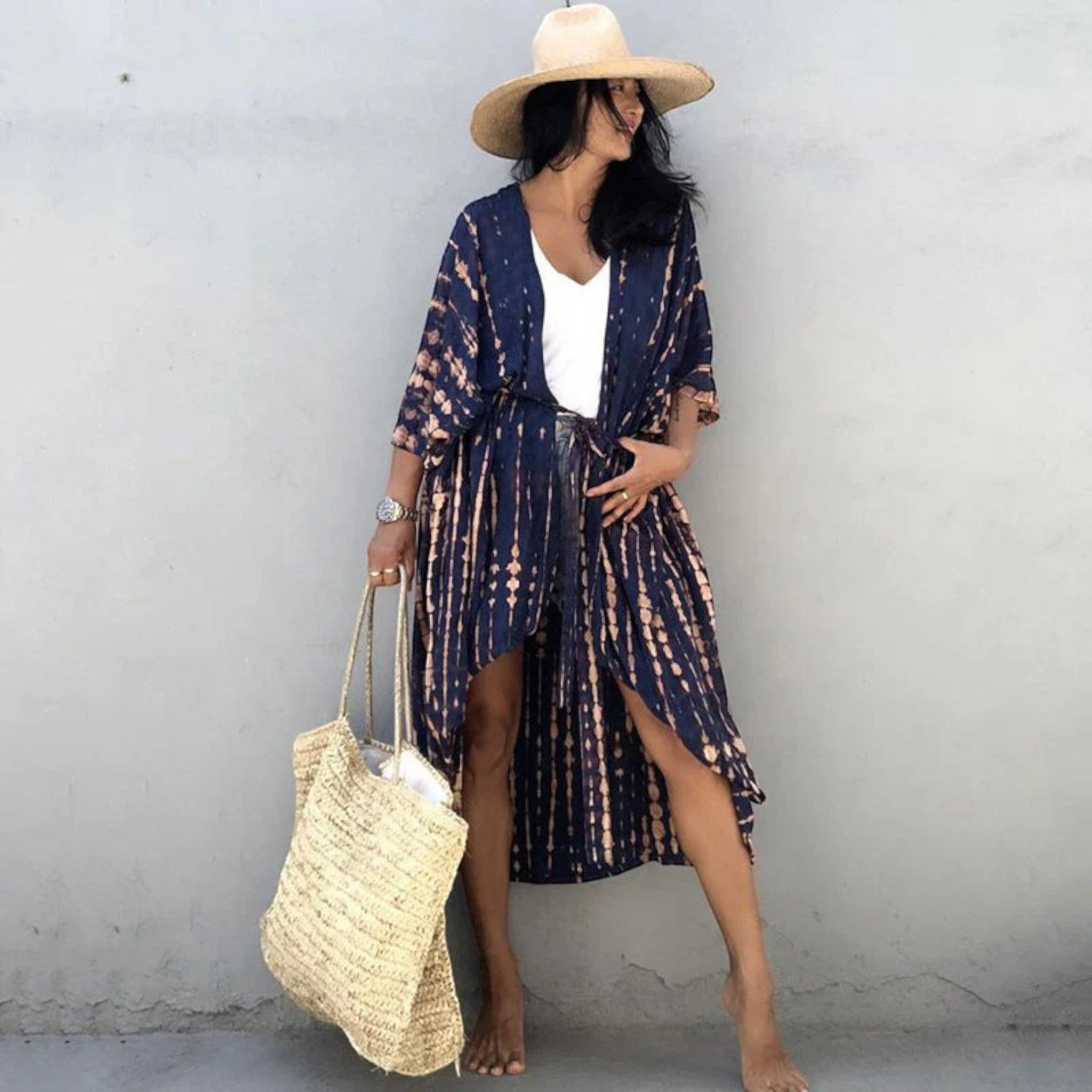 Kimono Strandjurk Met Tie-dye Print