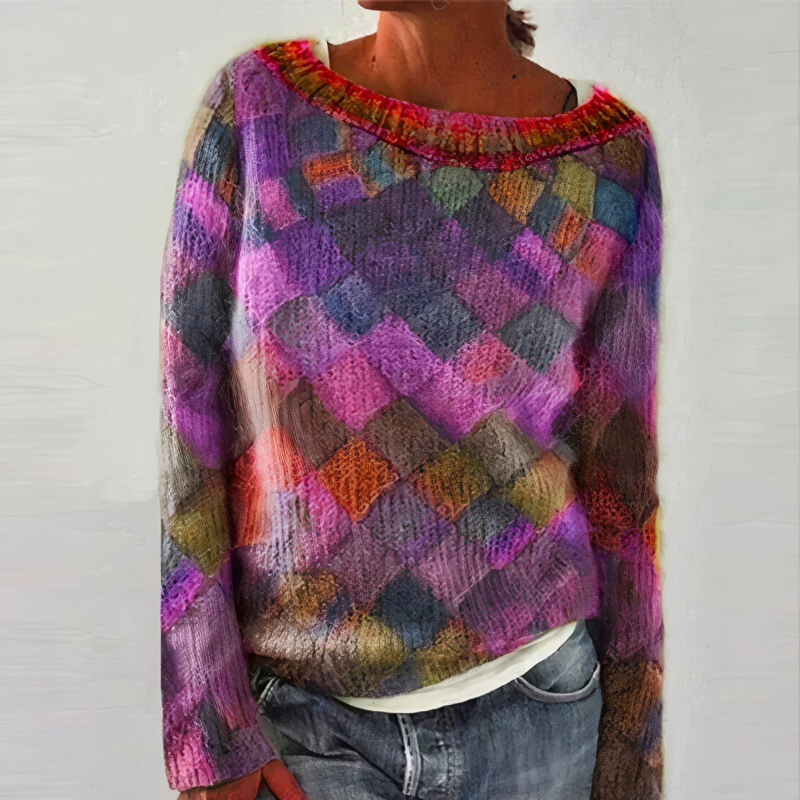 Kleurrijke Wollen Trendy Dames Sweater - Delany