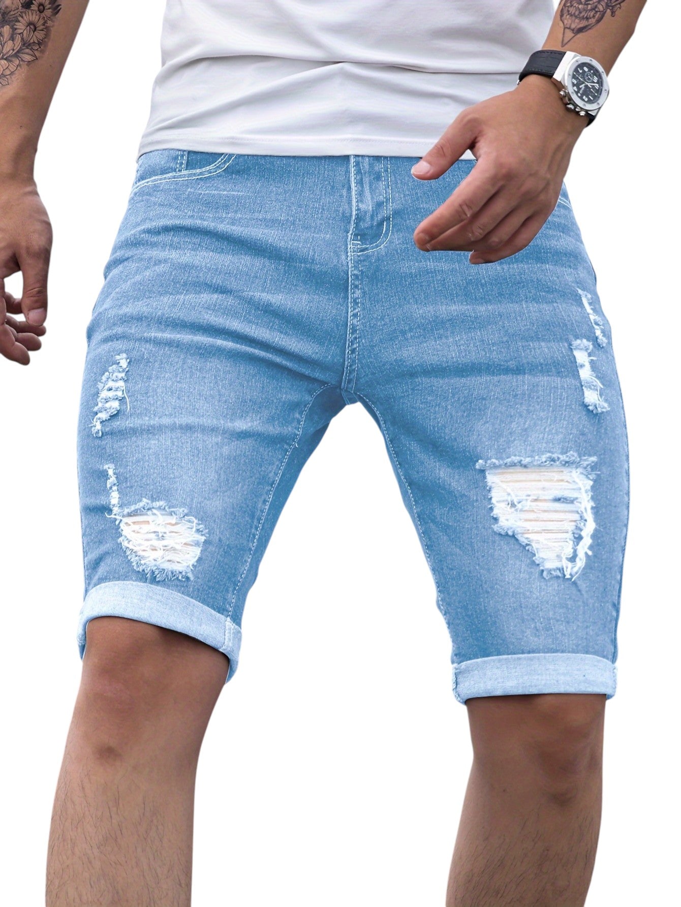 Heren Slim Fit Denim Shorts Blauw Met Stretch