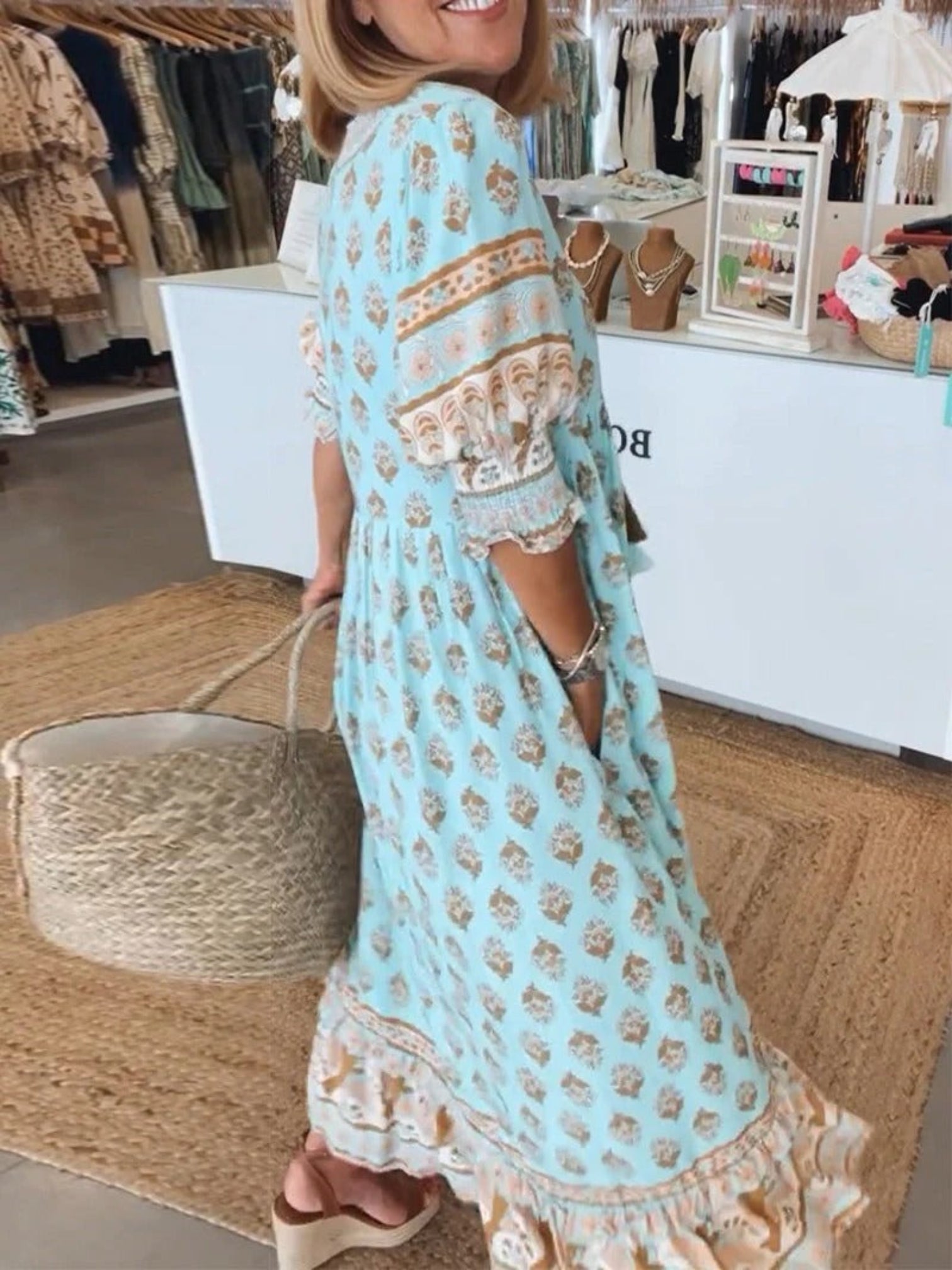 Angela | Zomerse Maxi Strandjurk Met V-hals