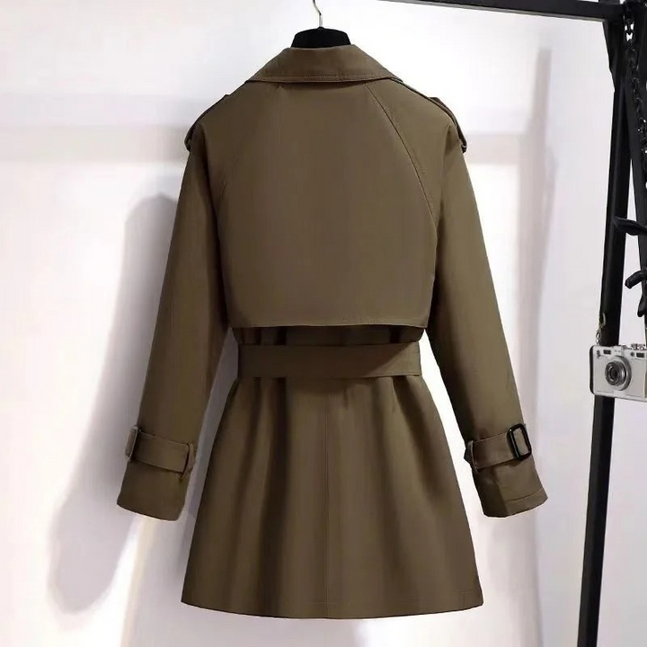Manoa - Slim Korte Trenchcoat Dames lange jas damesjas met knopen riem 