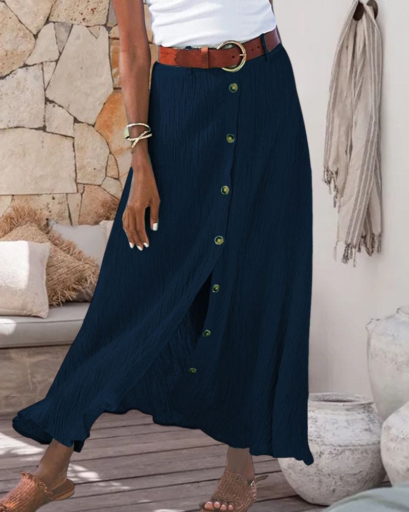 Dames Katoenen Midi Rok Met Knopen
