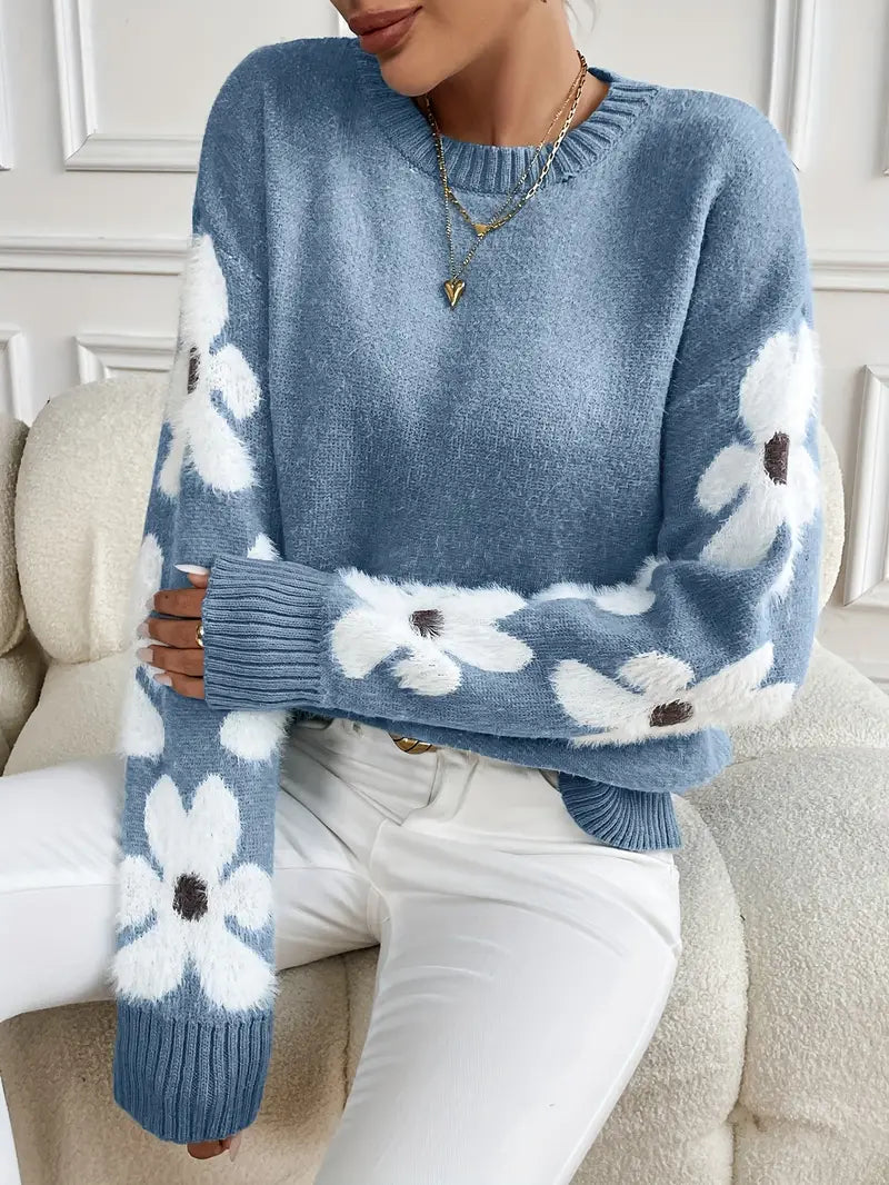 Casual Trui Met Ronde Hals & Lange Mouwen Blauw - OLIVIA