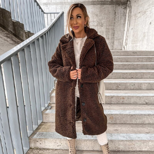 Klassieke Teddy Jas Met Knoopsluiting | Lang