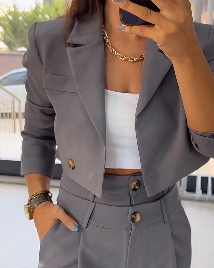 Chique 2-Delige Set Korte Blazer Met Bijpassende Broek