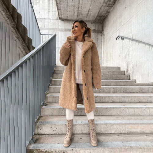 Klassieke Teddy Jas Met Knoopsluiting | Lang