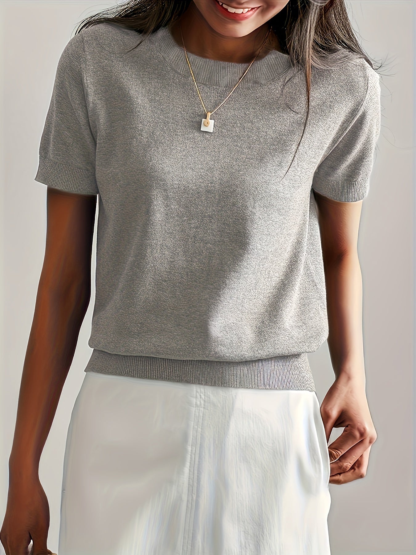 Casual Gebreid Shirt Met Korte Mouwen