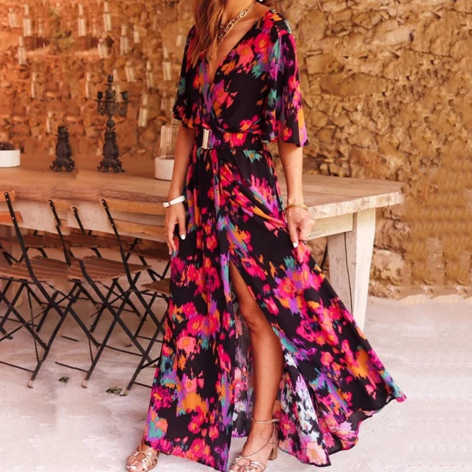 Stijlvolle Maxi Zomerjurk Met Bloemenprint En Tailleband