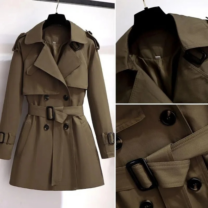 Manoa - Slim Korte Trenchcoat Dames lange jas damesjas met knopen riem 