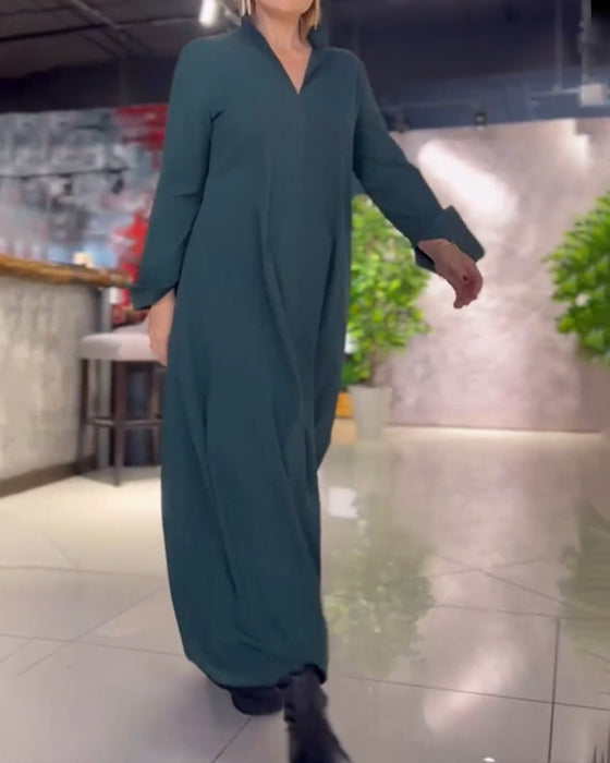 Effen Kleuren Maxi Jurk Met Lange Mouwen