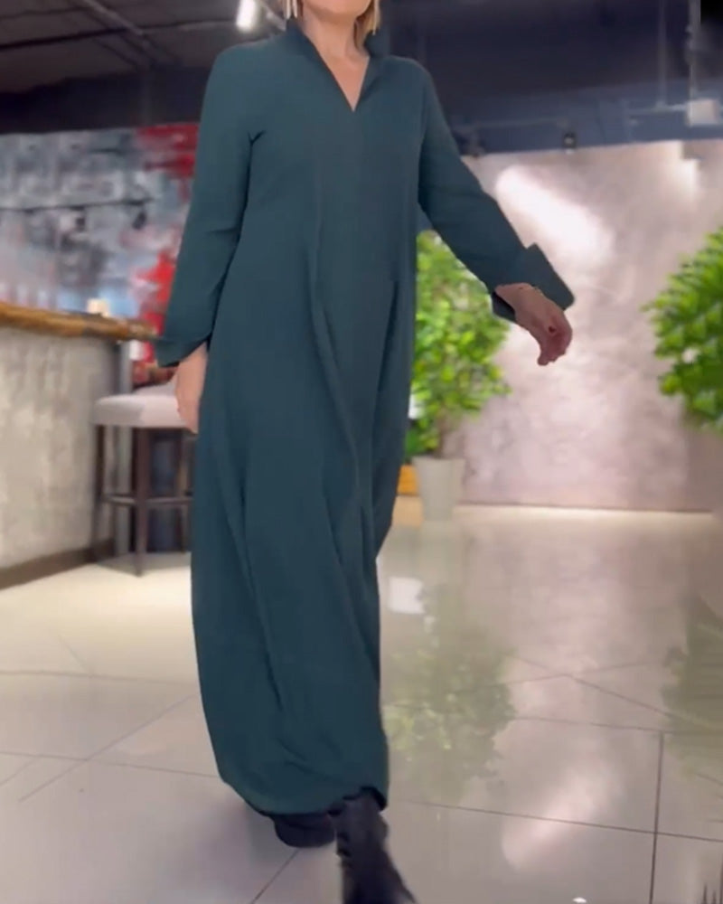 Effen Kleuren Maxi Jurk Met Lange Mouwen