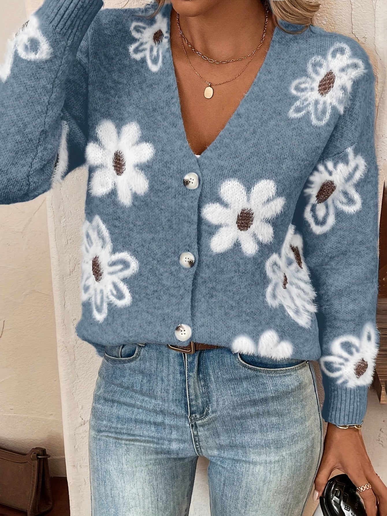 Gebreid Cardigan Vest Met Bloemen - Cindy