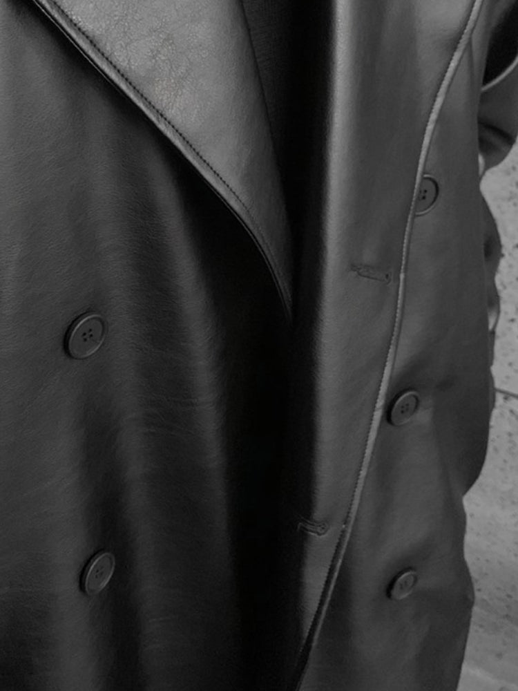 Zwarte Lange Leren Trenchcoat Jas Voor Heren - Umami
