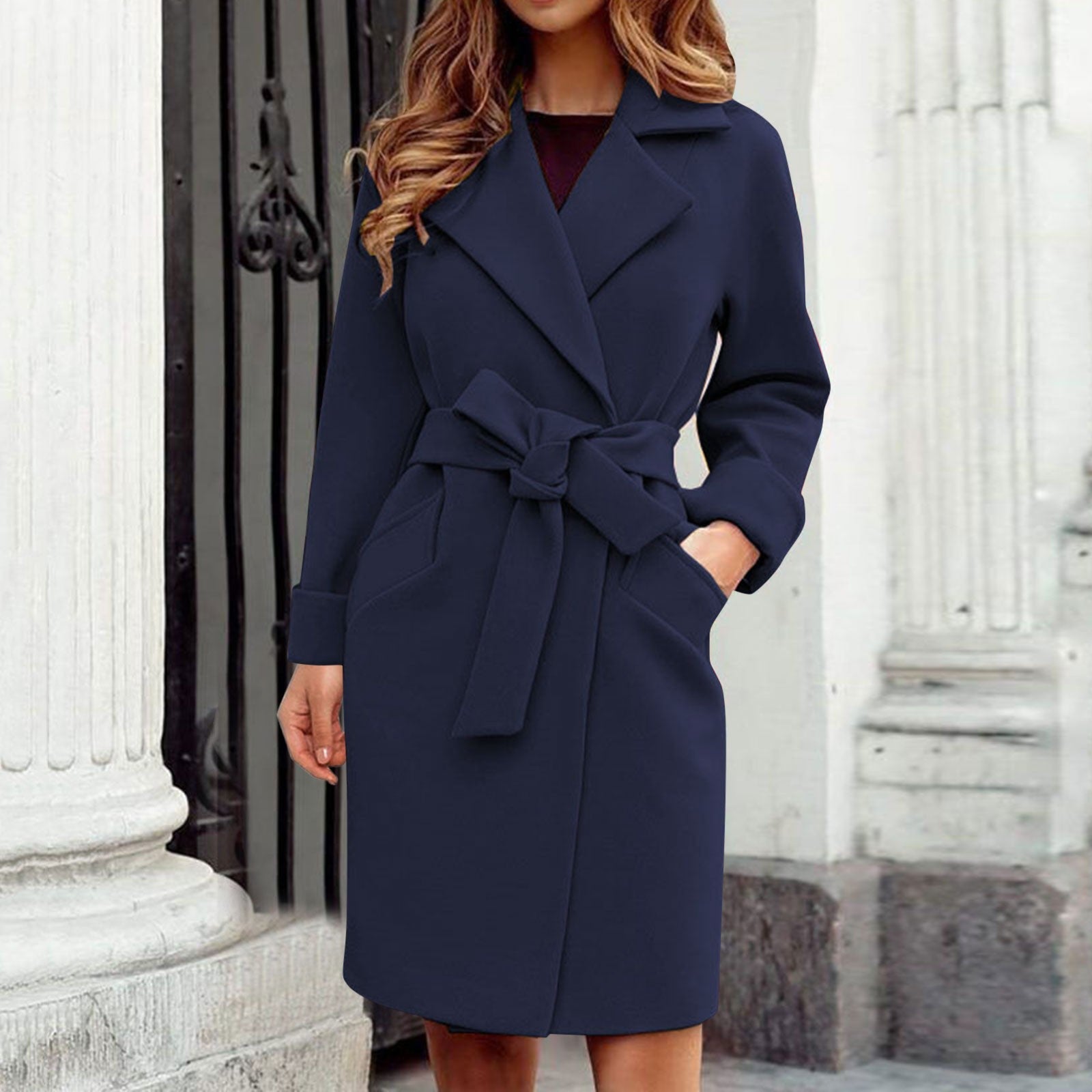 Elegante Wollen Trenchcoat Dames Jas Met Riem - Elene