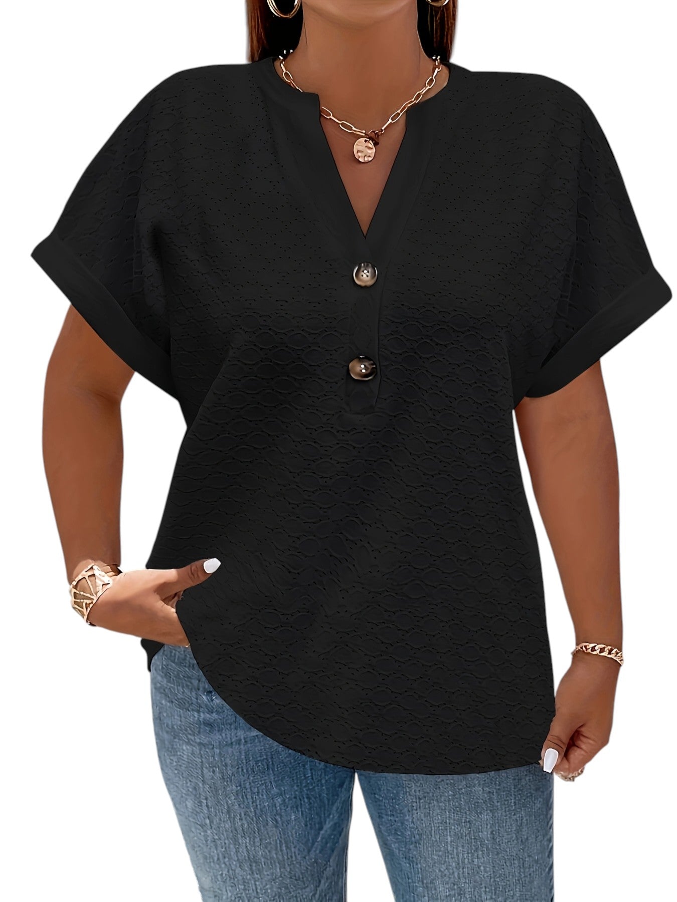 Stijlvol Dames Shirt Met V-hals en Korte Mouwen