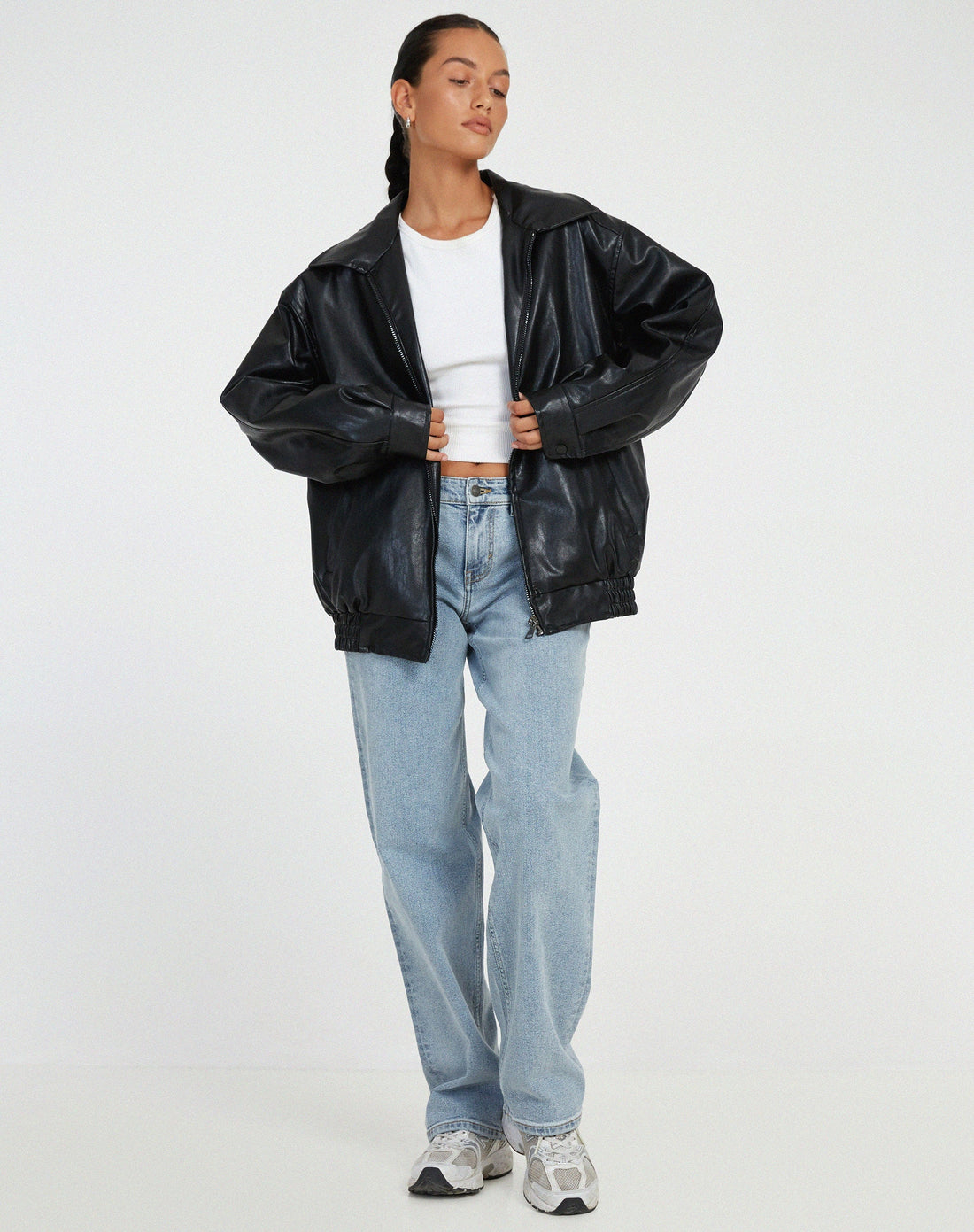 Oversized Losse Leren Jasje Dames