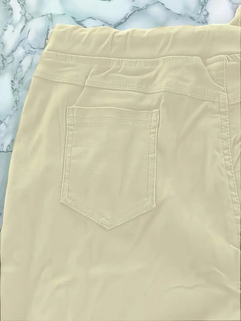 Rekbare Casual Damesbroek – Hoge Taille, Trekkoord & Zakken