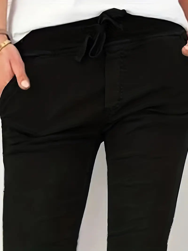 Rekbare Casual Damesbroek – Hoge Taille, Trekkoord & Zakken