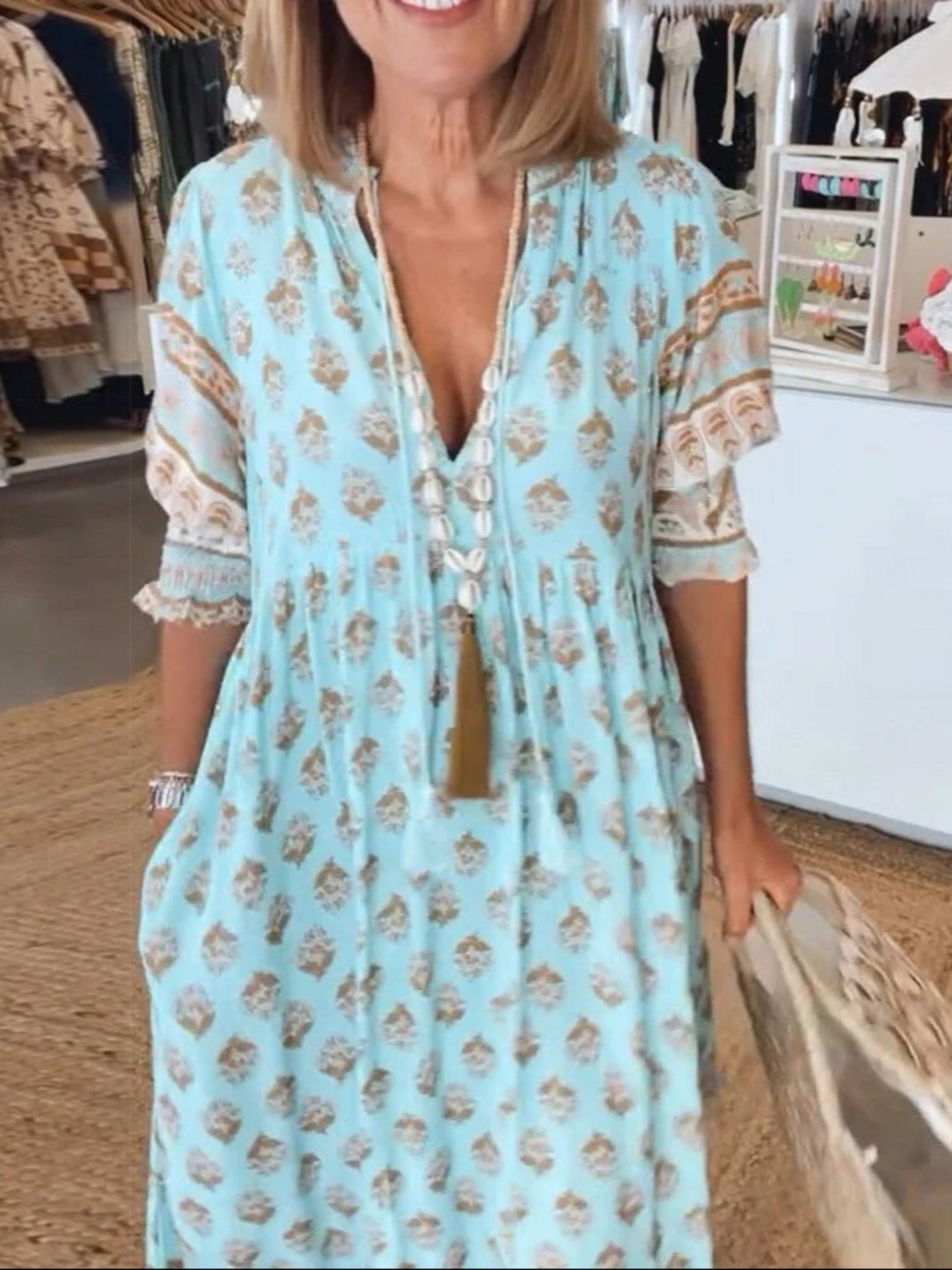 Angela | Zomerse Maxi Strandjurk Met V-hals