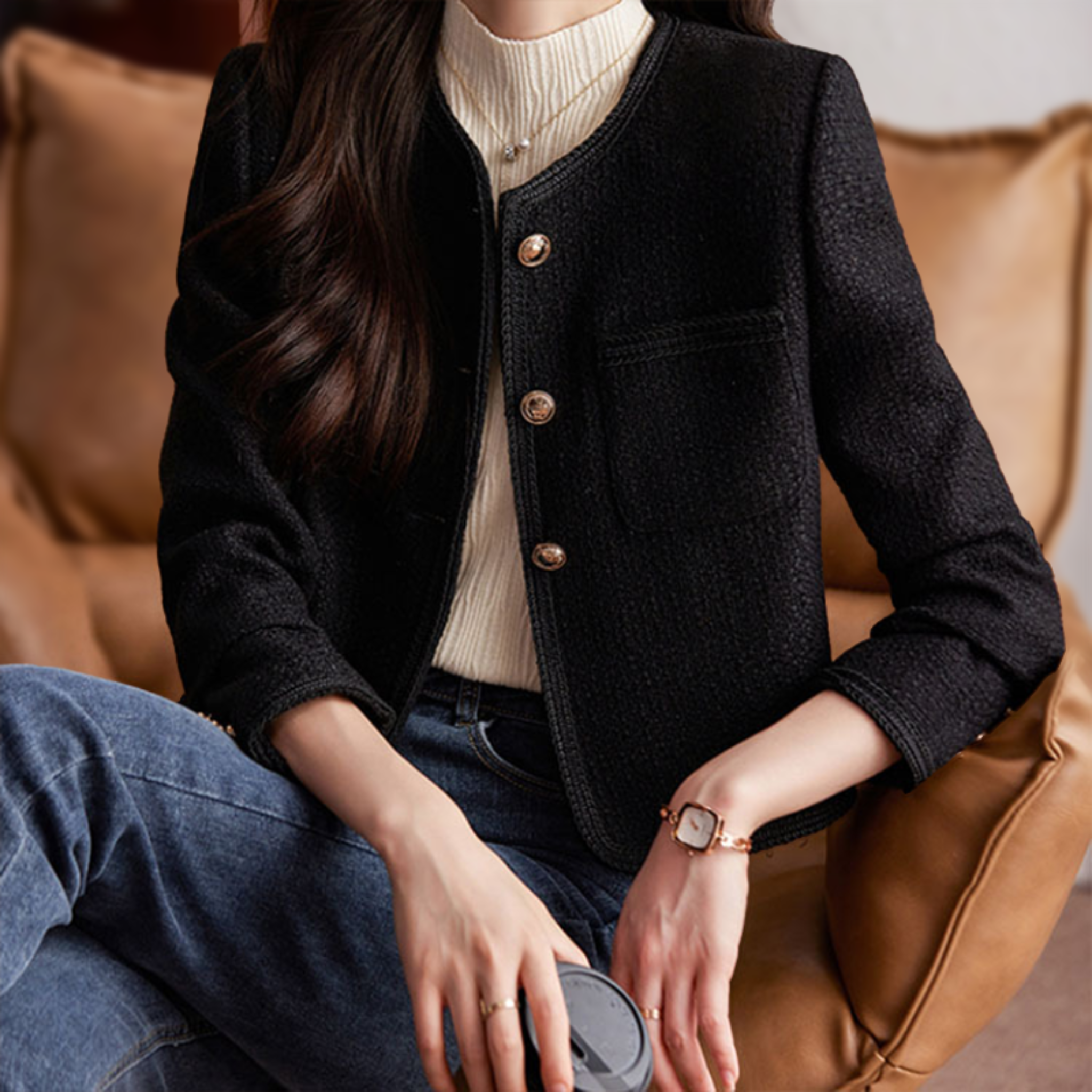 Marla - Stijlvol Tweed Jasje voor Vrouwen - Met Knopen