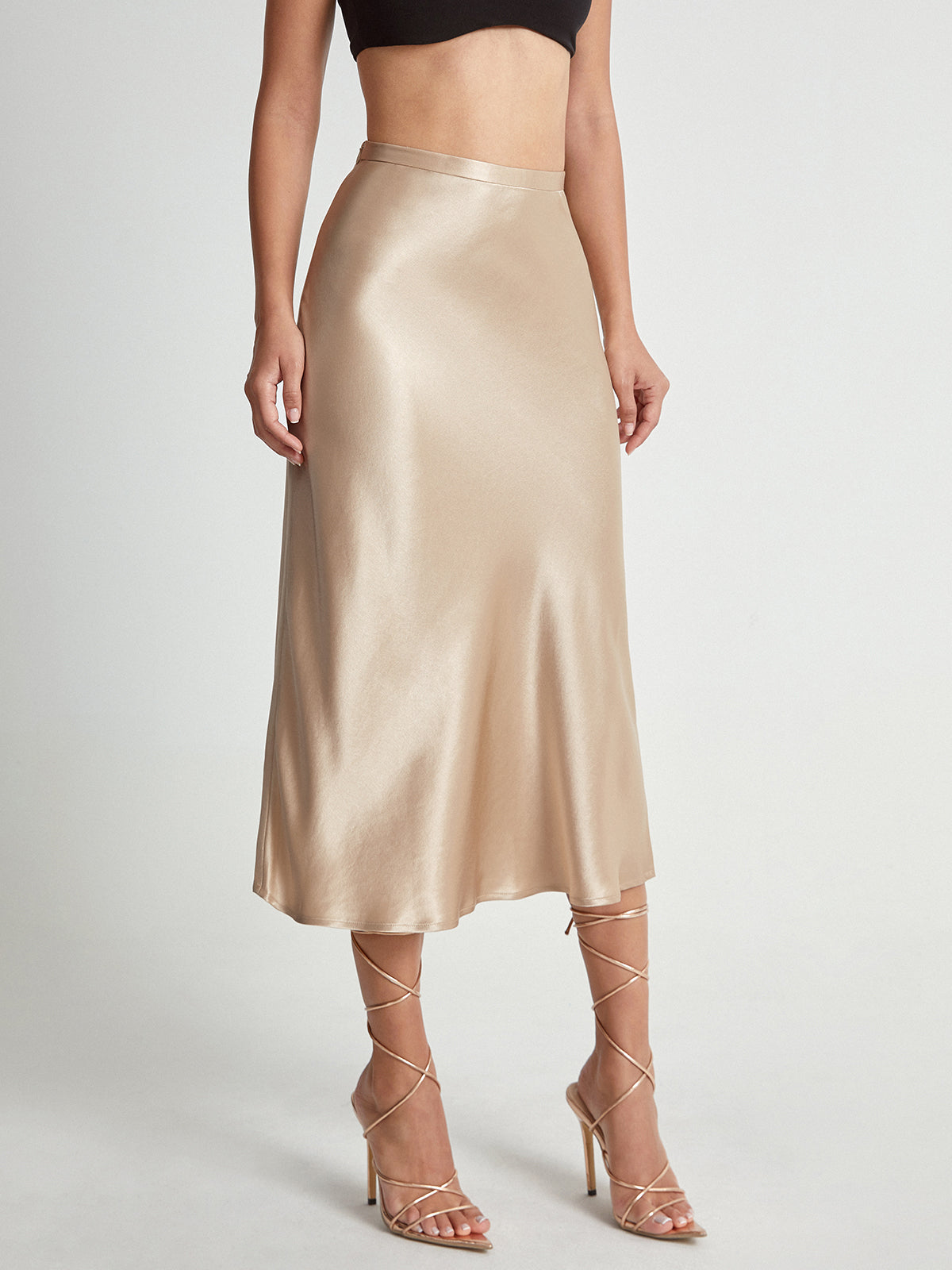 Midi Rok Van Satijn Met Hoge Taille