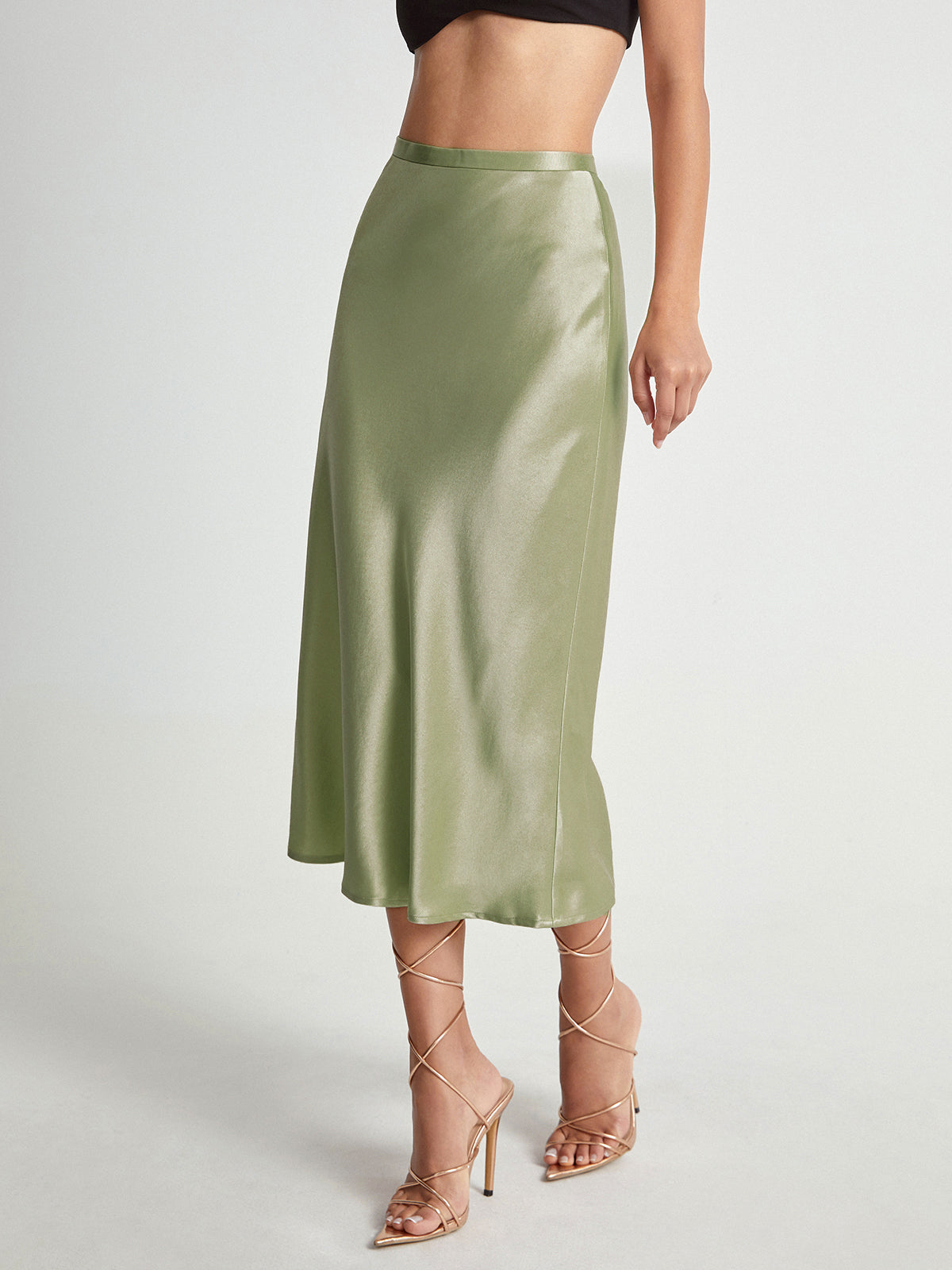 Midi Rok Van Satijn Met Hoge Taille