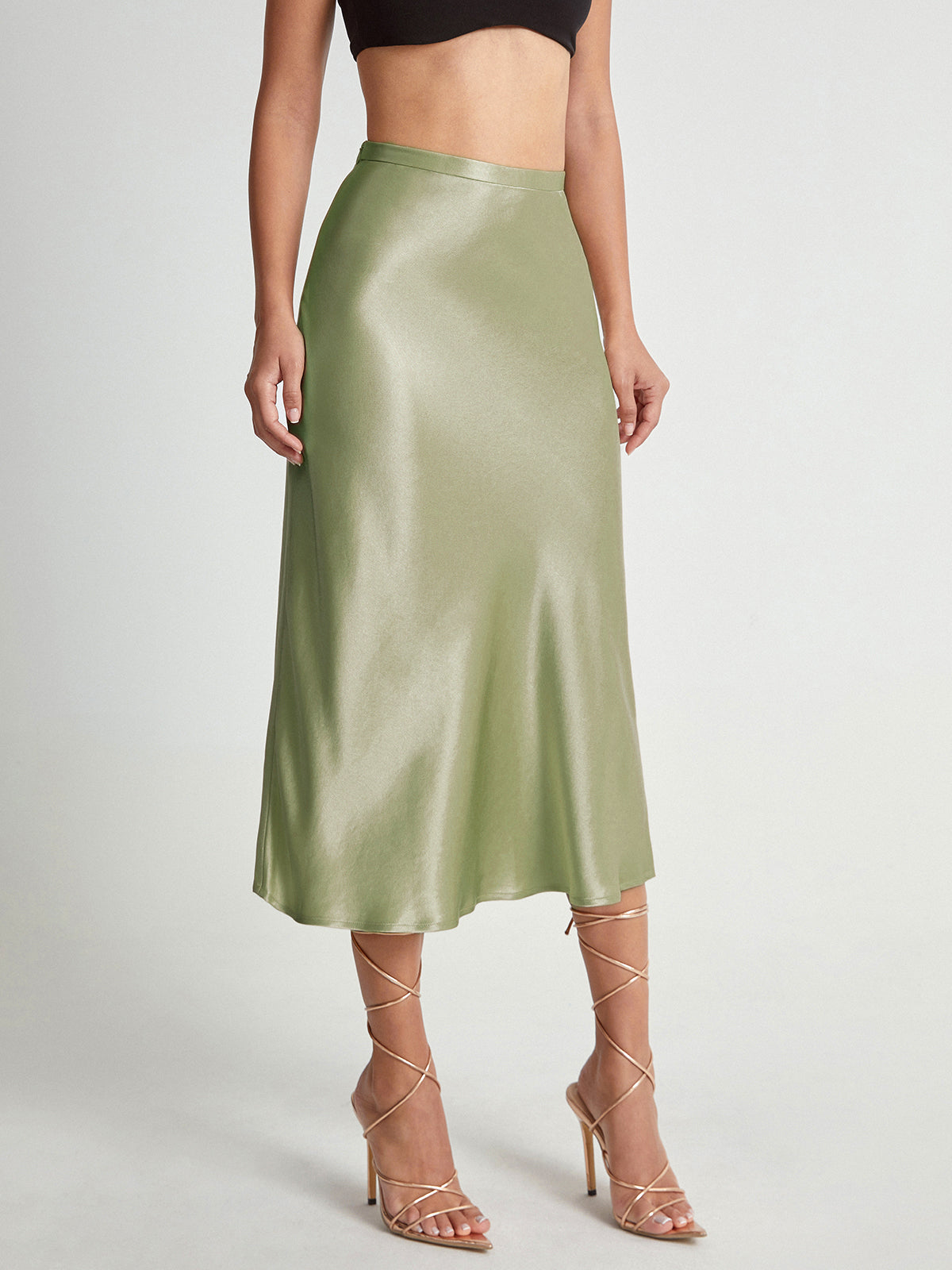 Midi Rok Van Satijn Met Hoge Taille