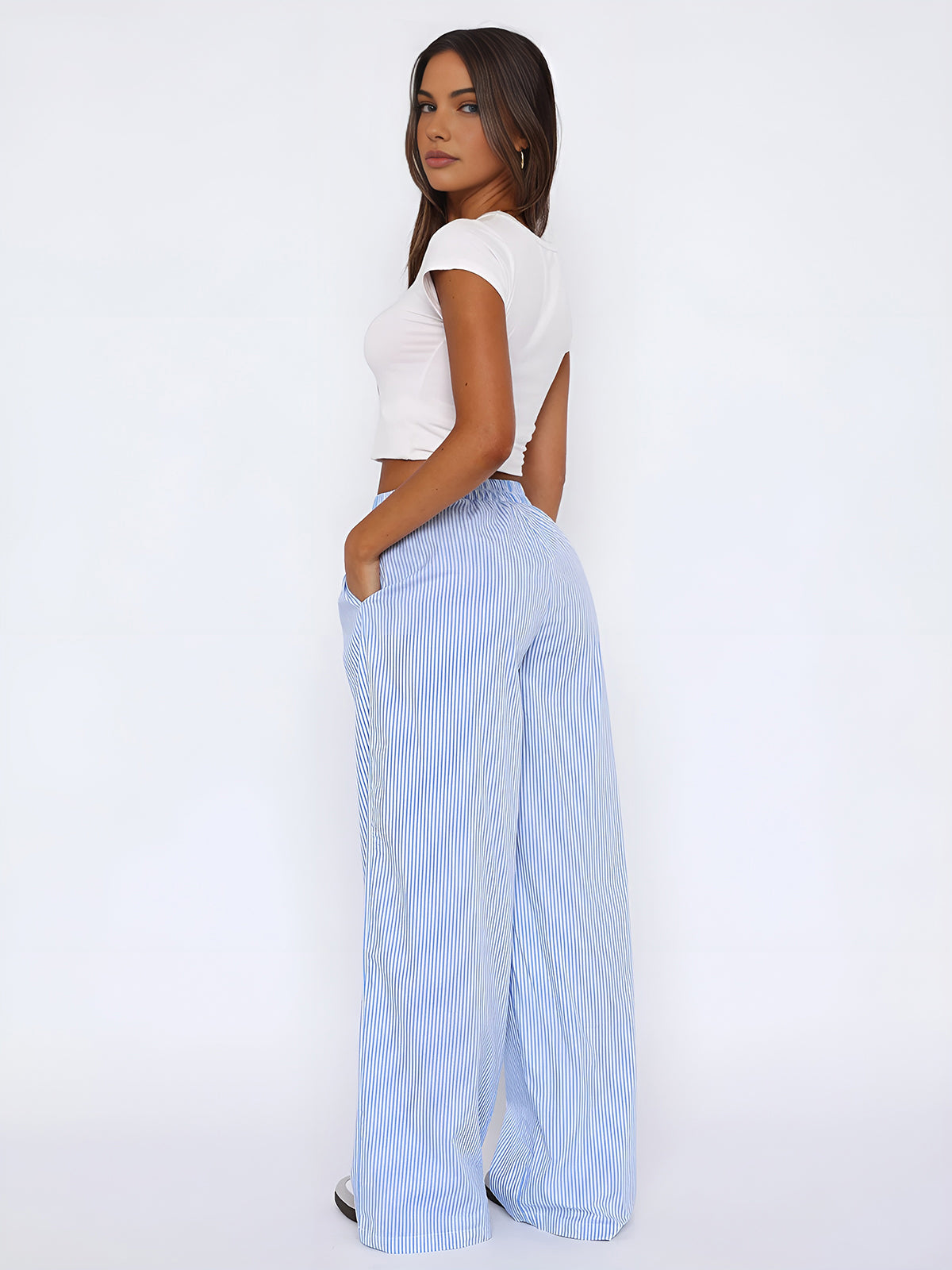Gestreepte Lange Broek Met Wijde Pijp