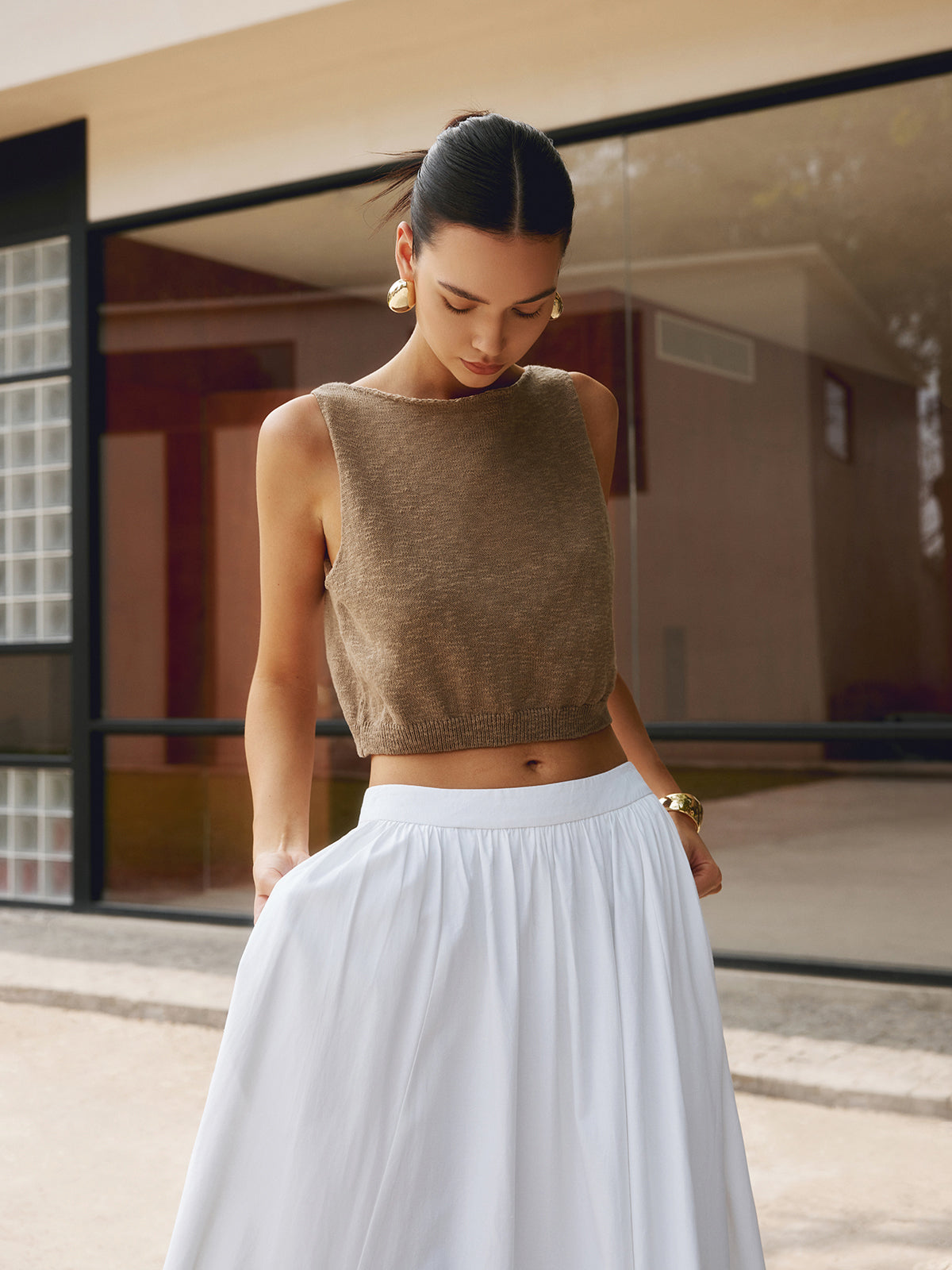 Mouwloze Ronde Hals Crop Top Dames