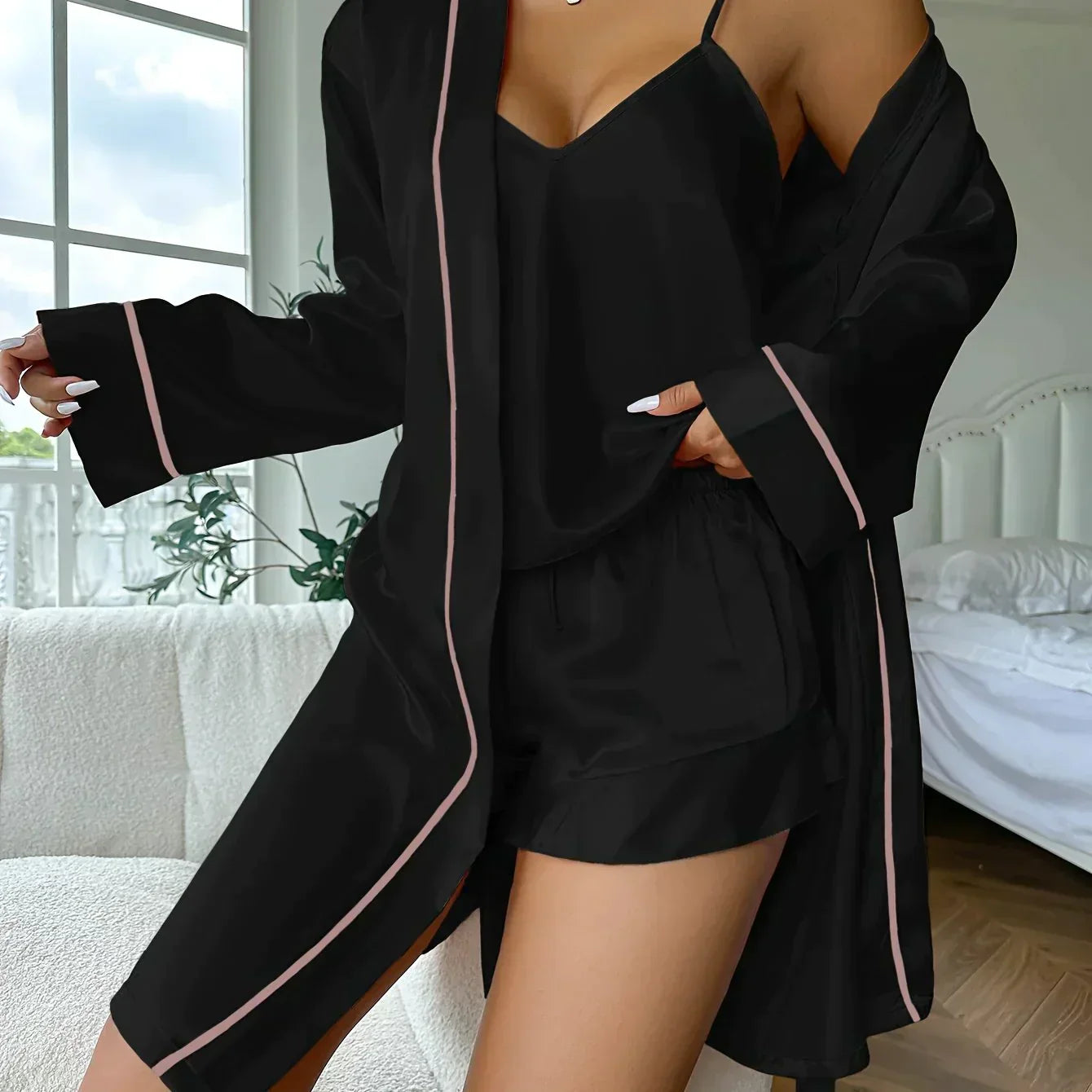 3-Delige Comfortabele Satijnen Pyjama Set Dames