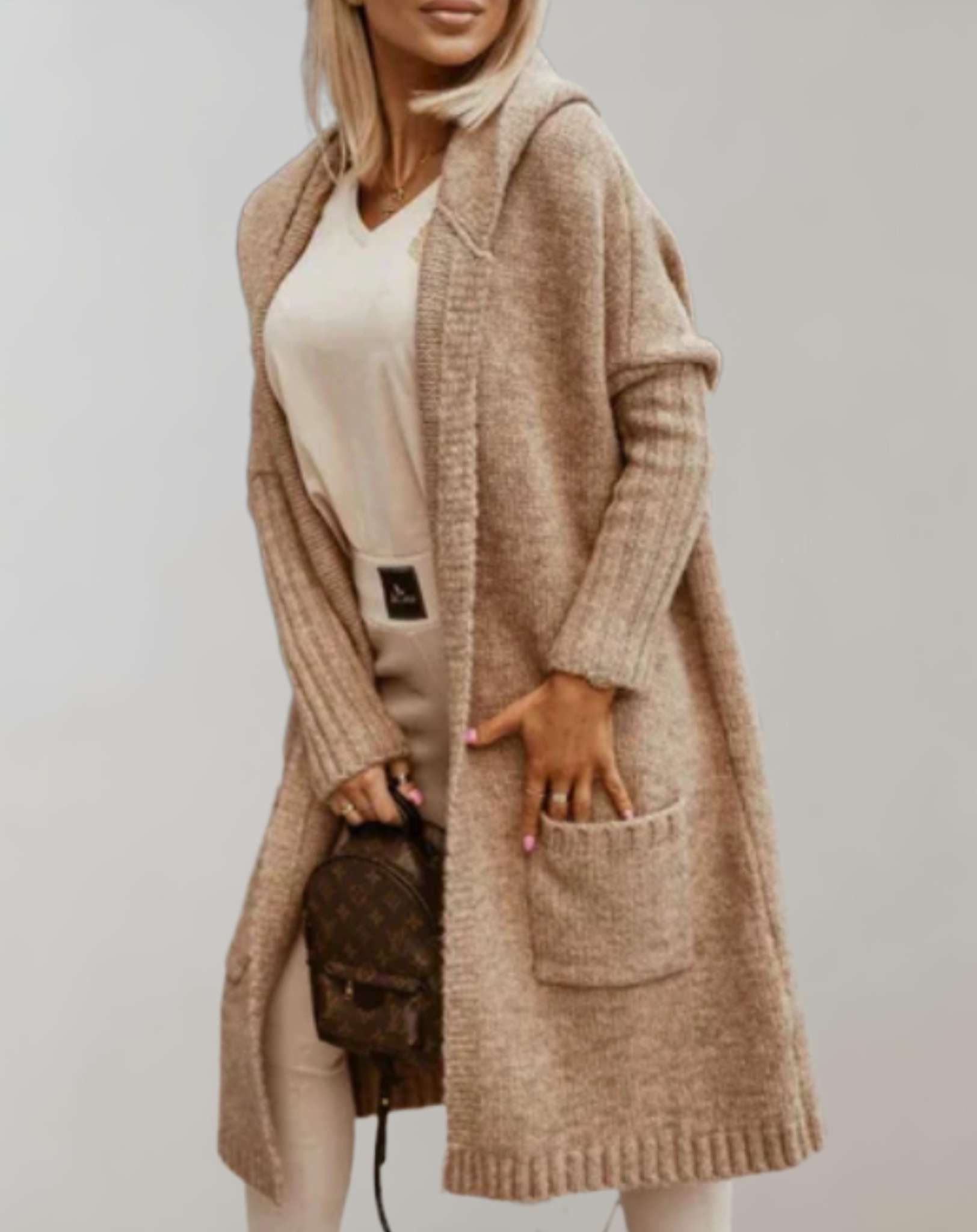 Oversized Lang Gebreid Vest Met Capuchon