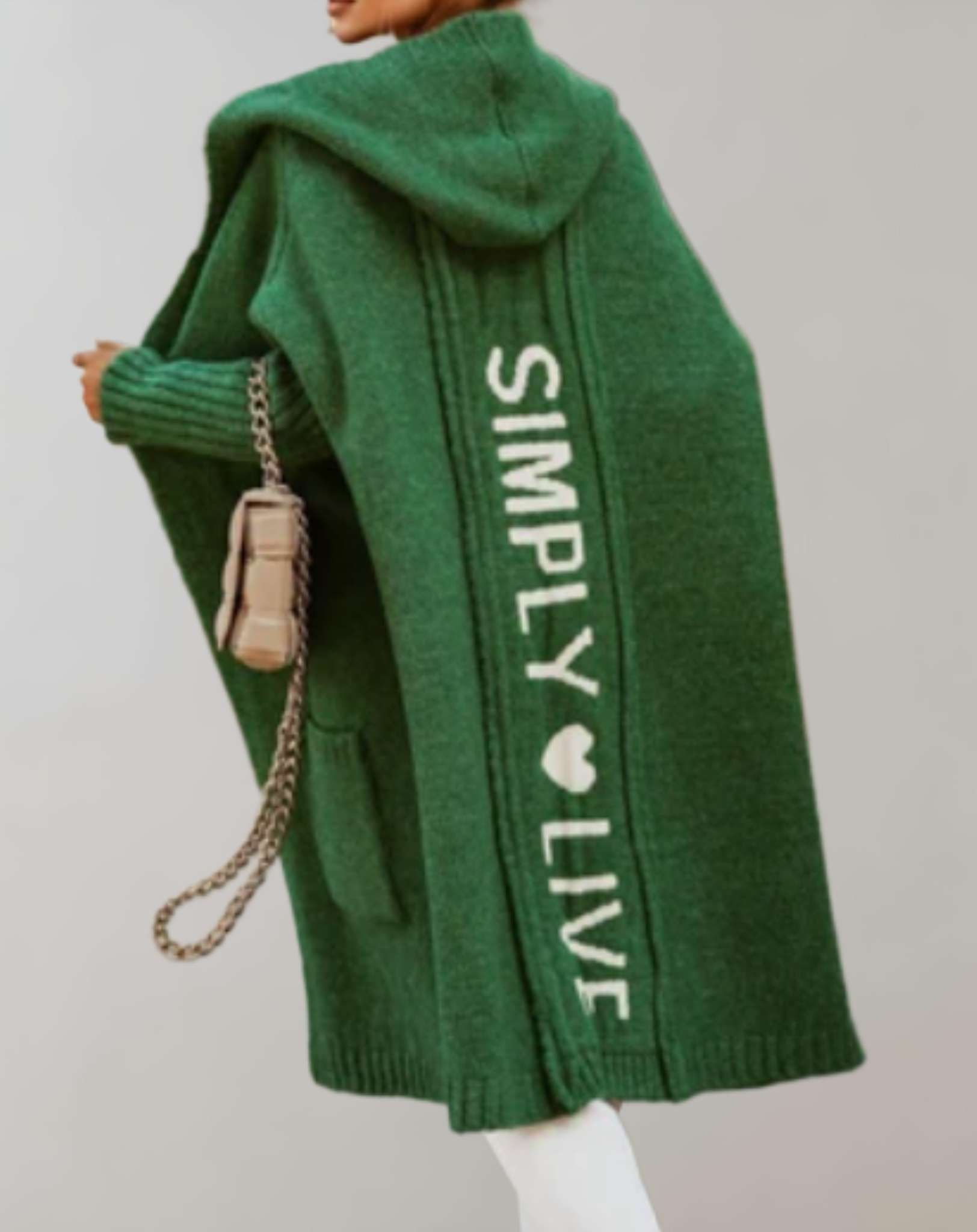 Oversized Lang Gebreid Vest Met Capuchon