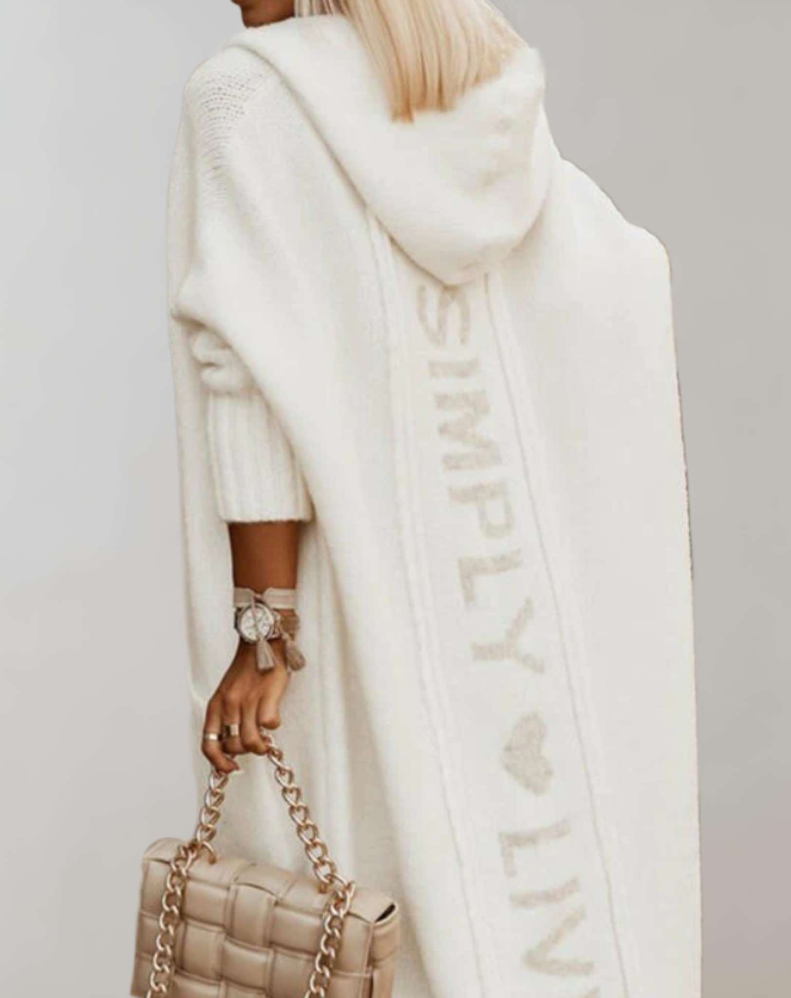Oversized Lang Gebreid Vest Met Capuchon
