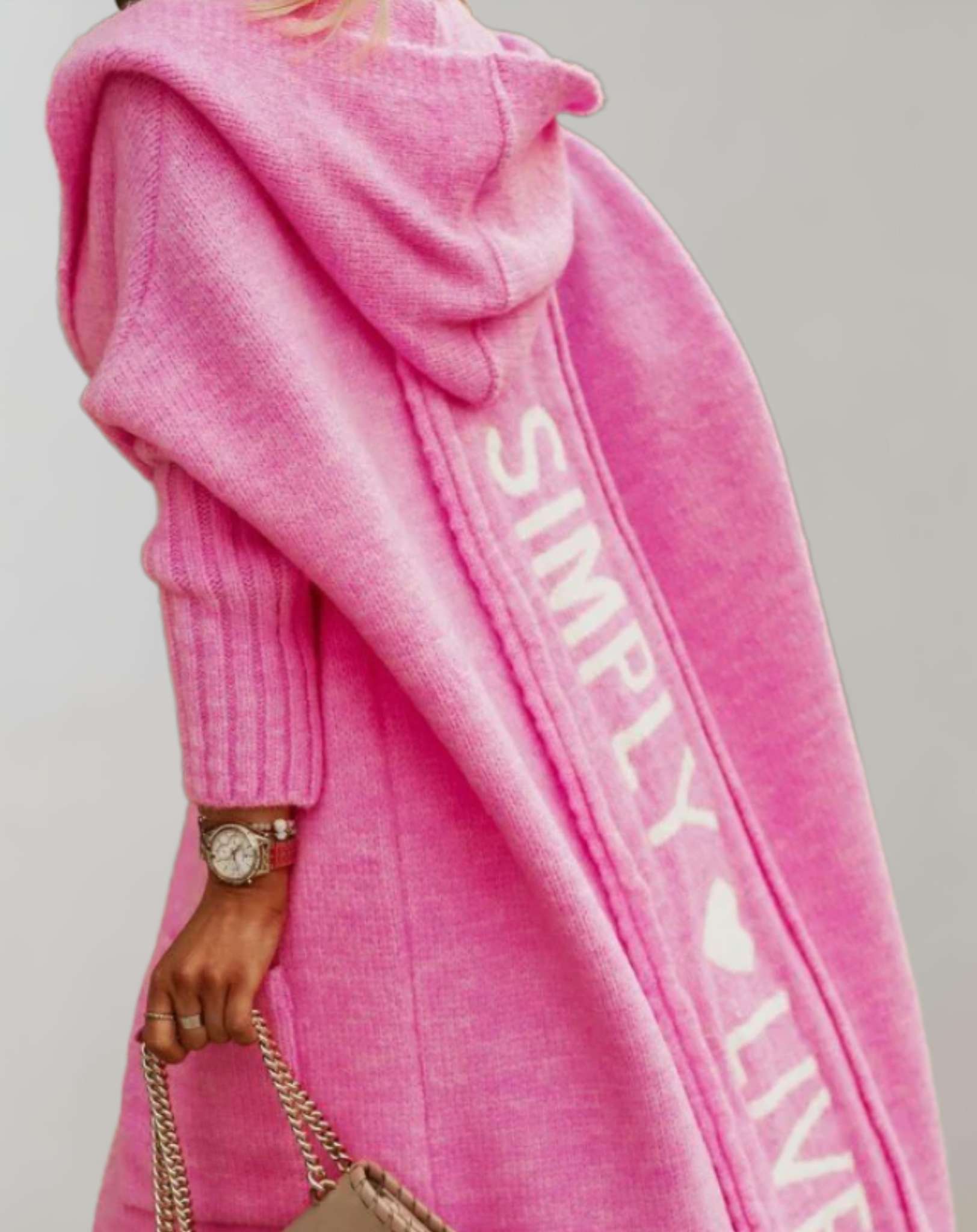 Oversized Lang Gebreid Vest Met Capuchon