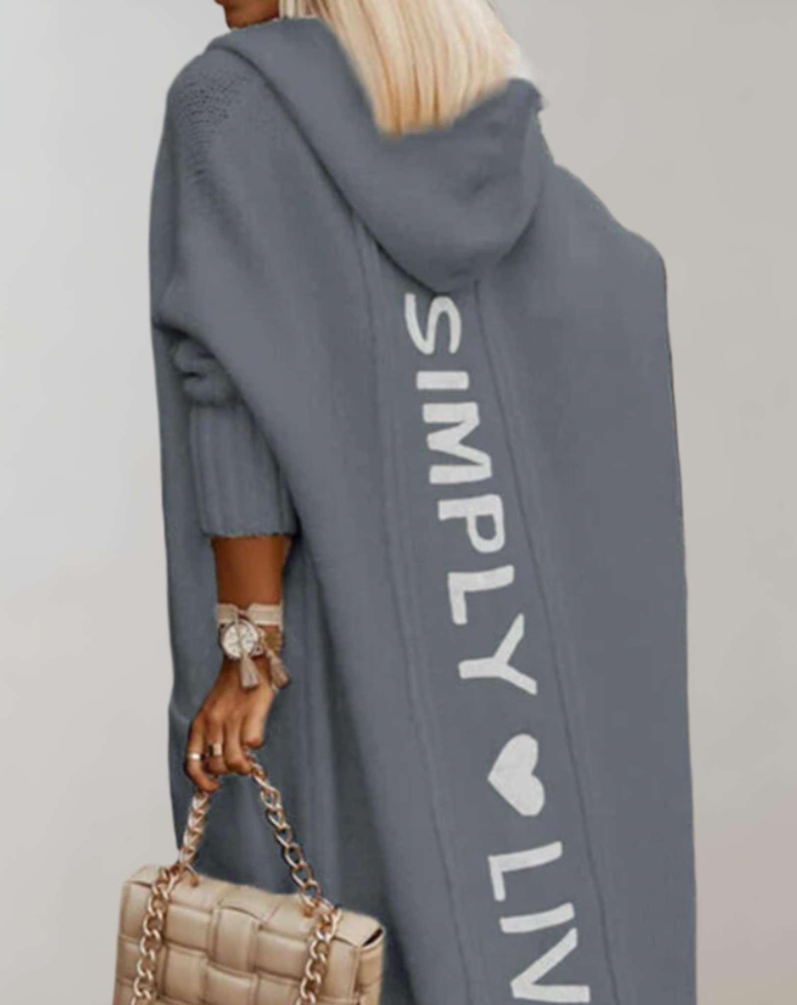 Oversized Lang Gebreid Vest Met Capuchon