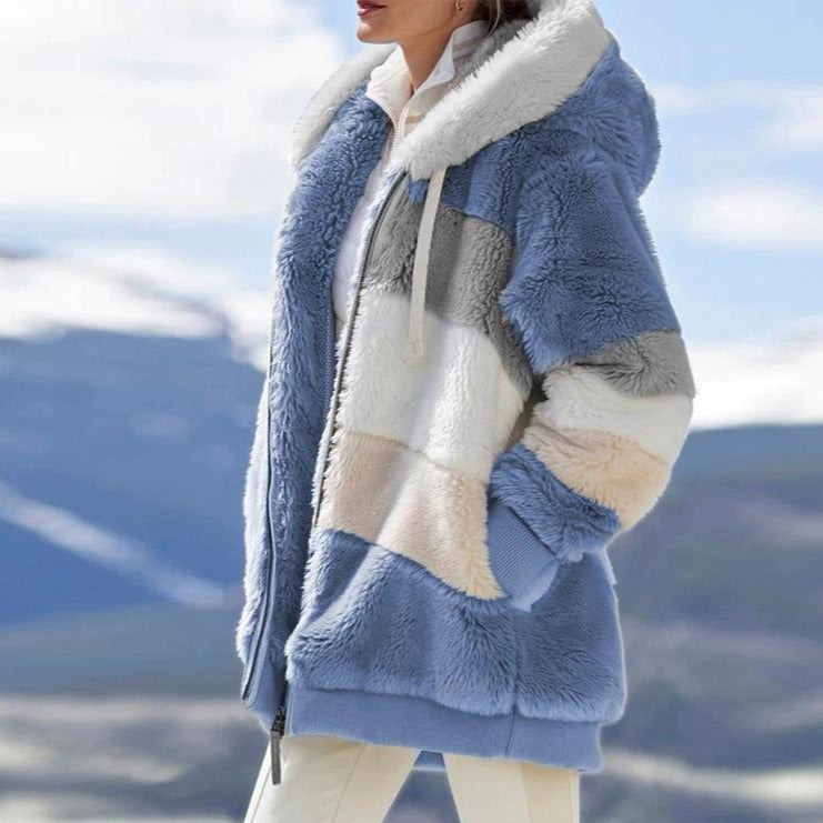 Multikleurig Blok Winterjack Met Capuchon | Herfst