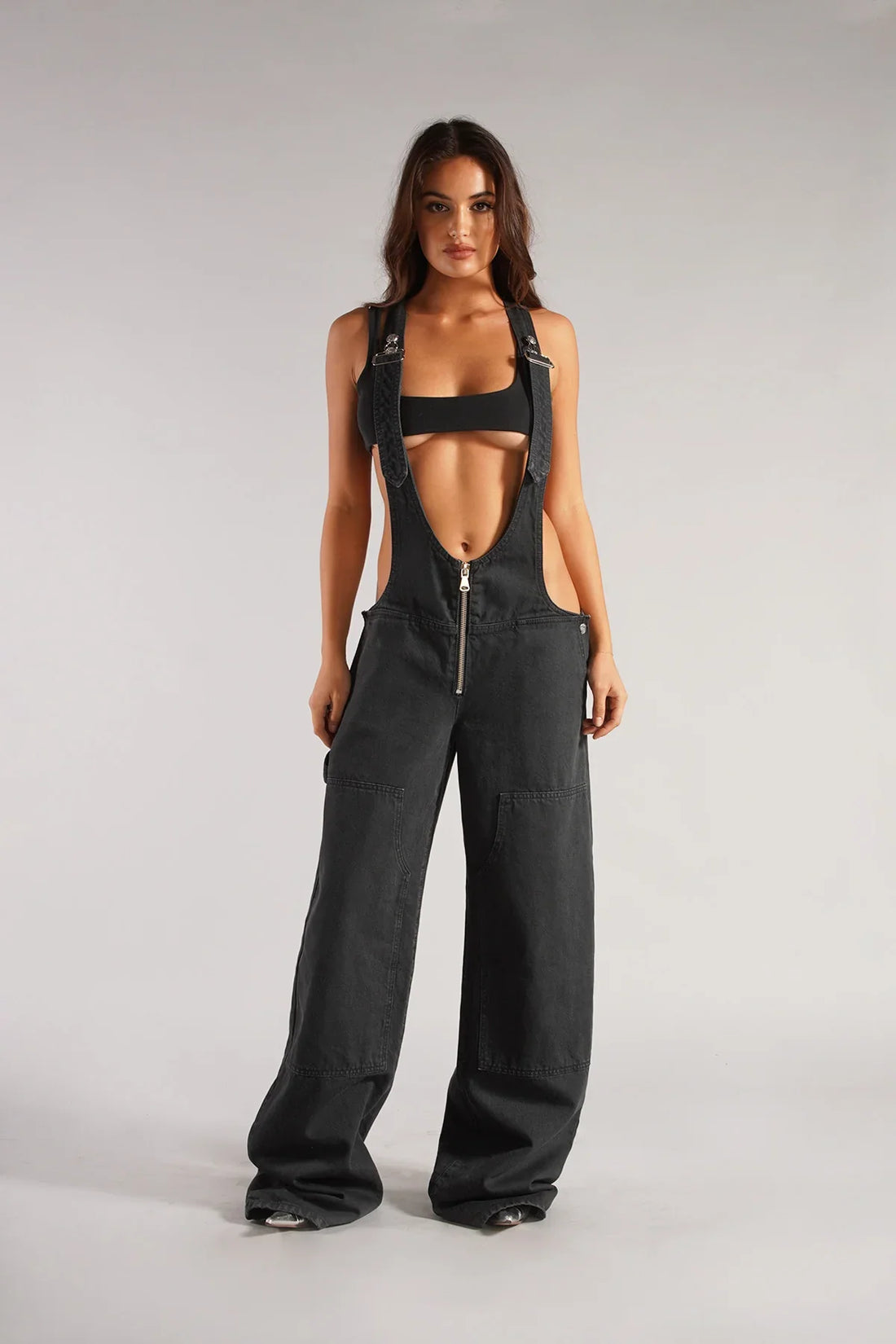 Mouwloze Denim Jumpsuit Met Wijde Pijpen