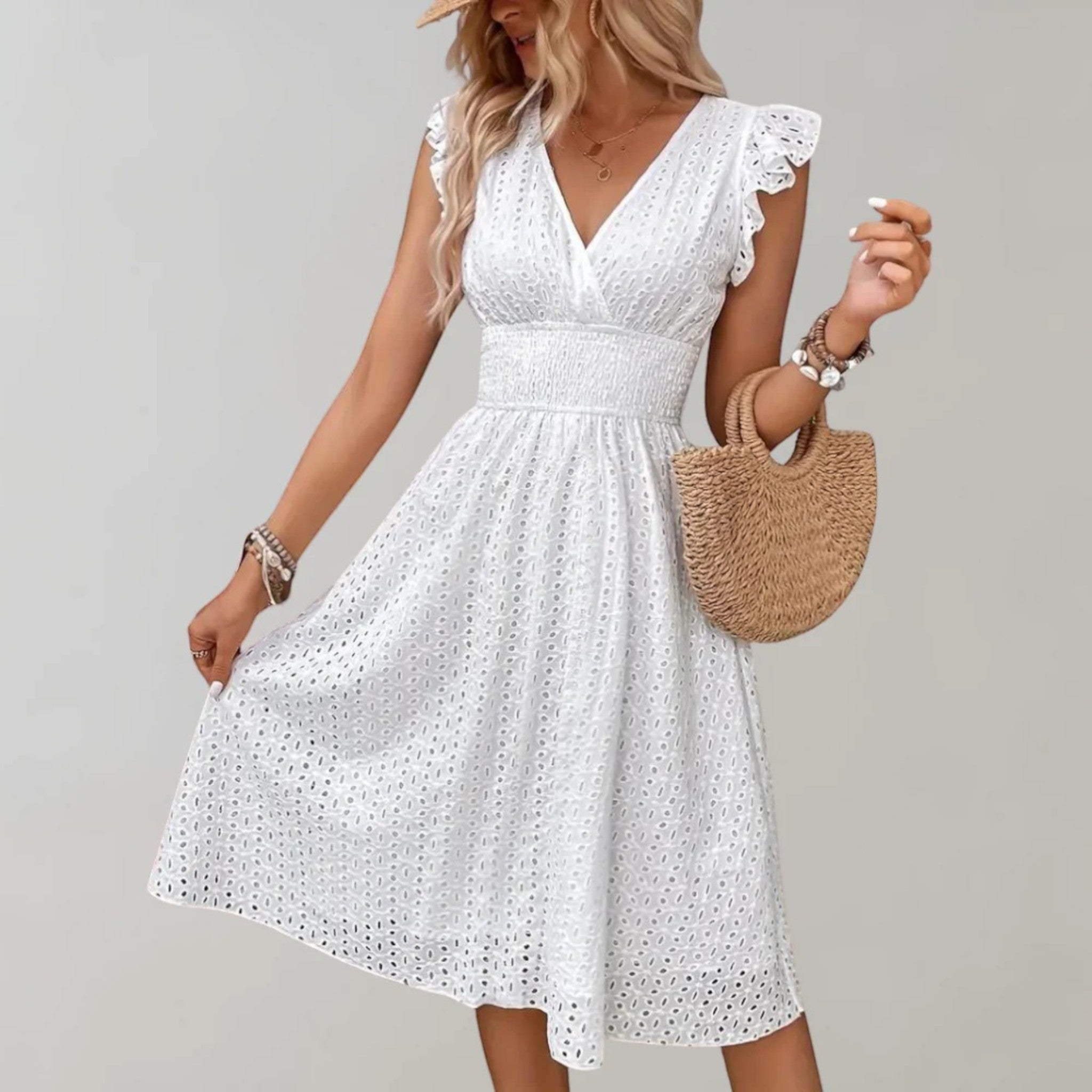Anna | Luchtige Midi Zomerjurk Met V-hals