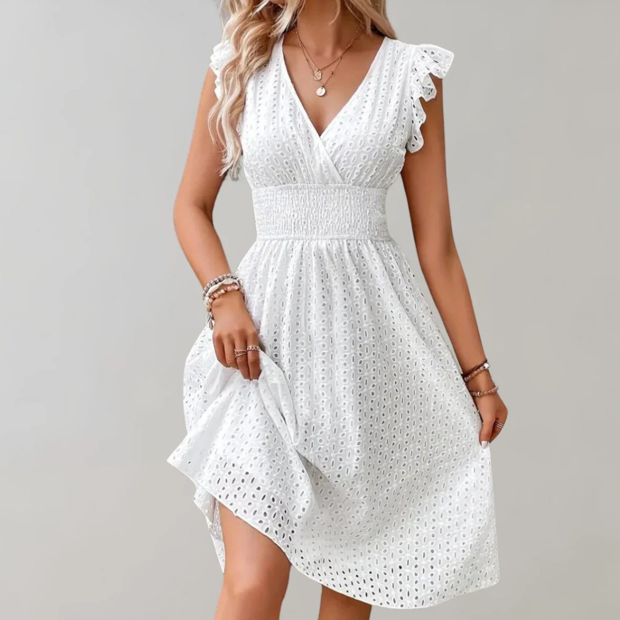 Anna | Luchtige Midi Zomerjurk Met V-hals