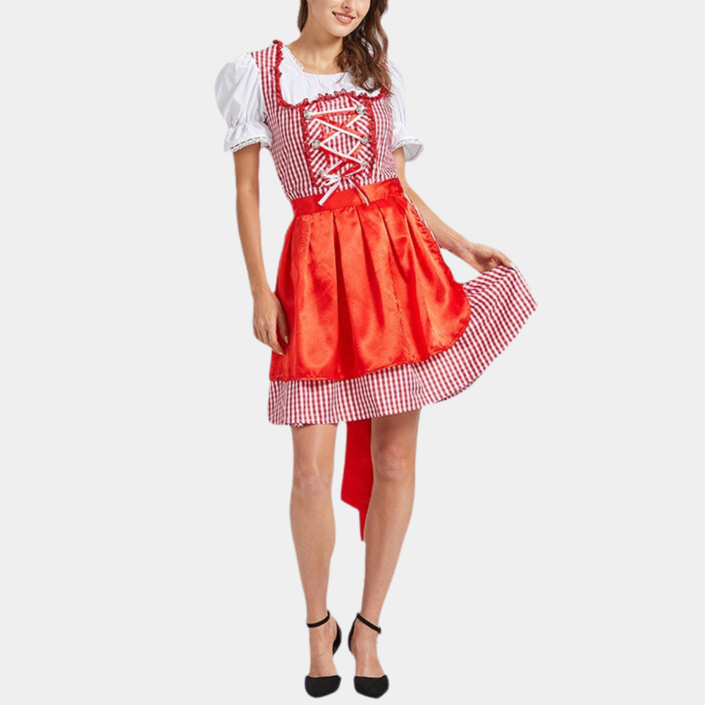 Oktoberfest Dirndl-Jurk Met Geruit Patroon | Rood
