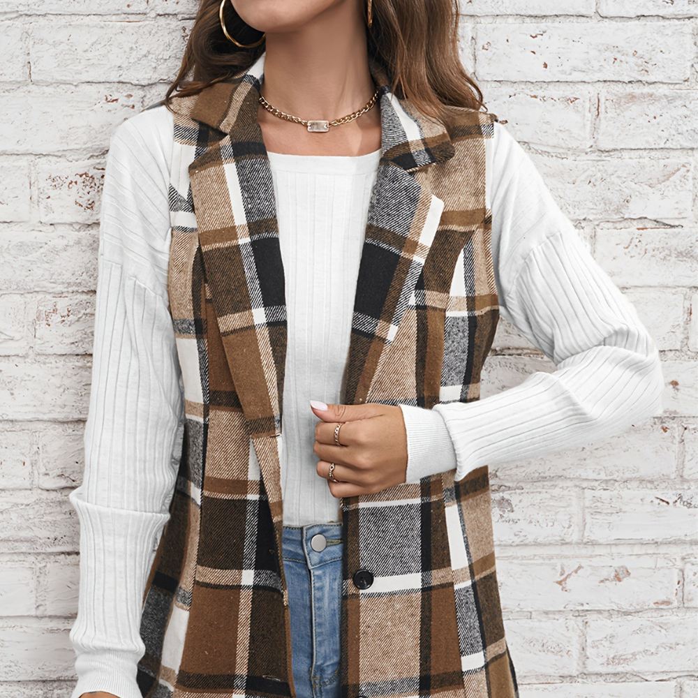 Trendy Geruit Dames Vest Voor De Winter - Vivian