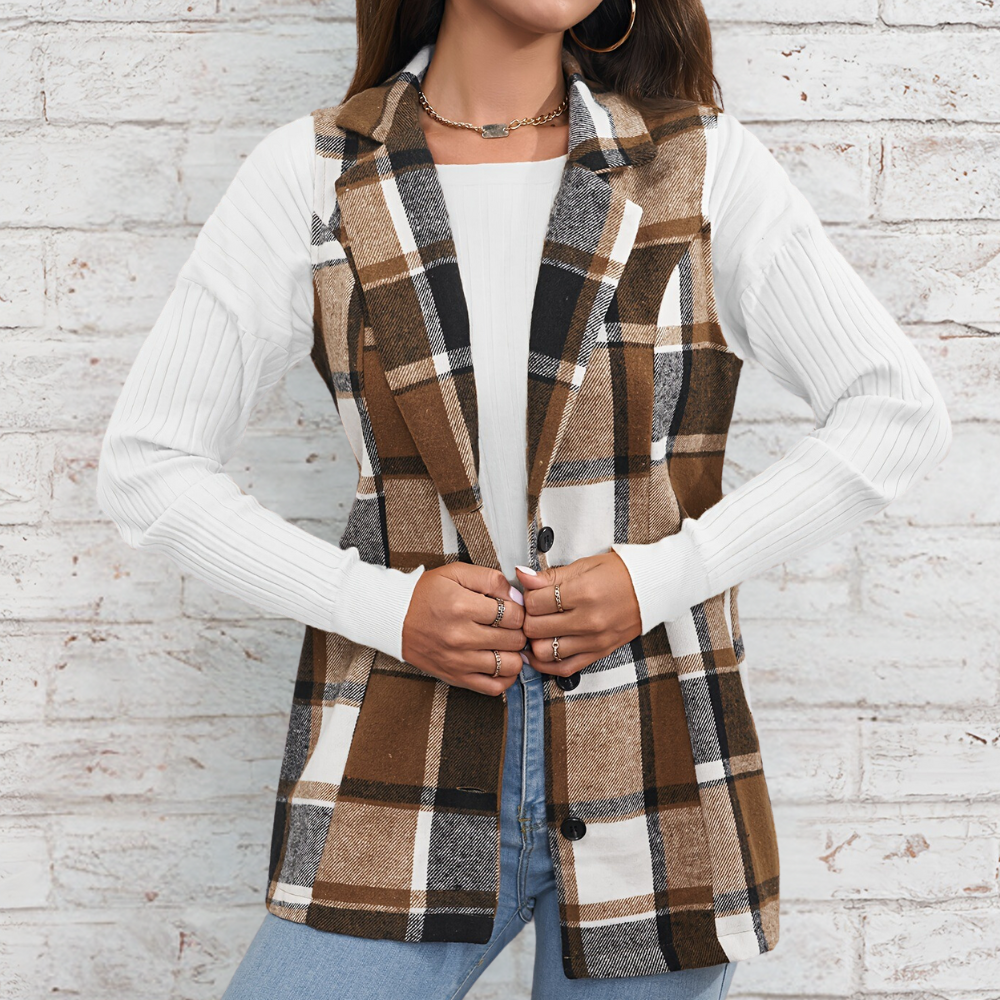 Trendy Geruit Dames Vest Voor De Winter - Vivian