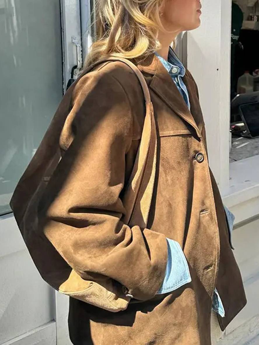 Casual Vintage suède Losse Dames Jas Met Zakken - Chelsey