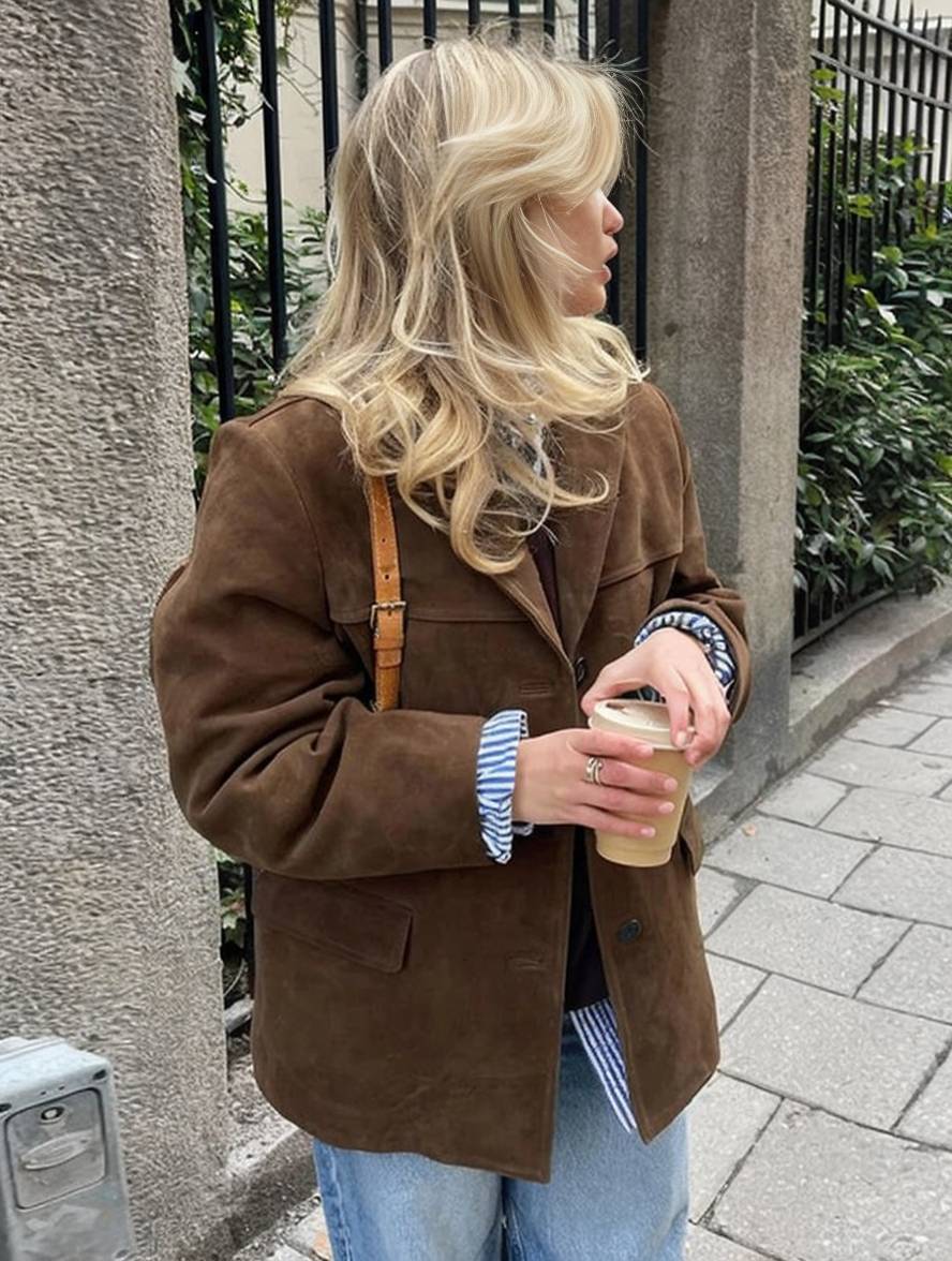Casual Vintage suède Losse Dames Jas Met Zakken - Chelsey