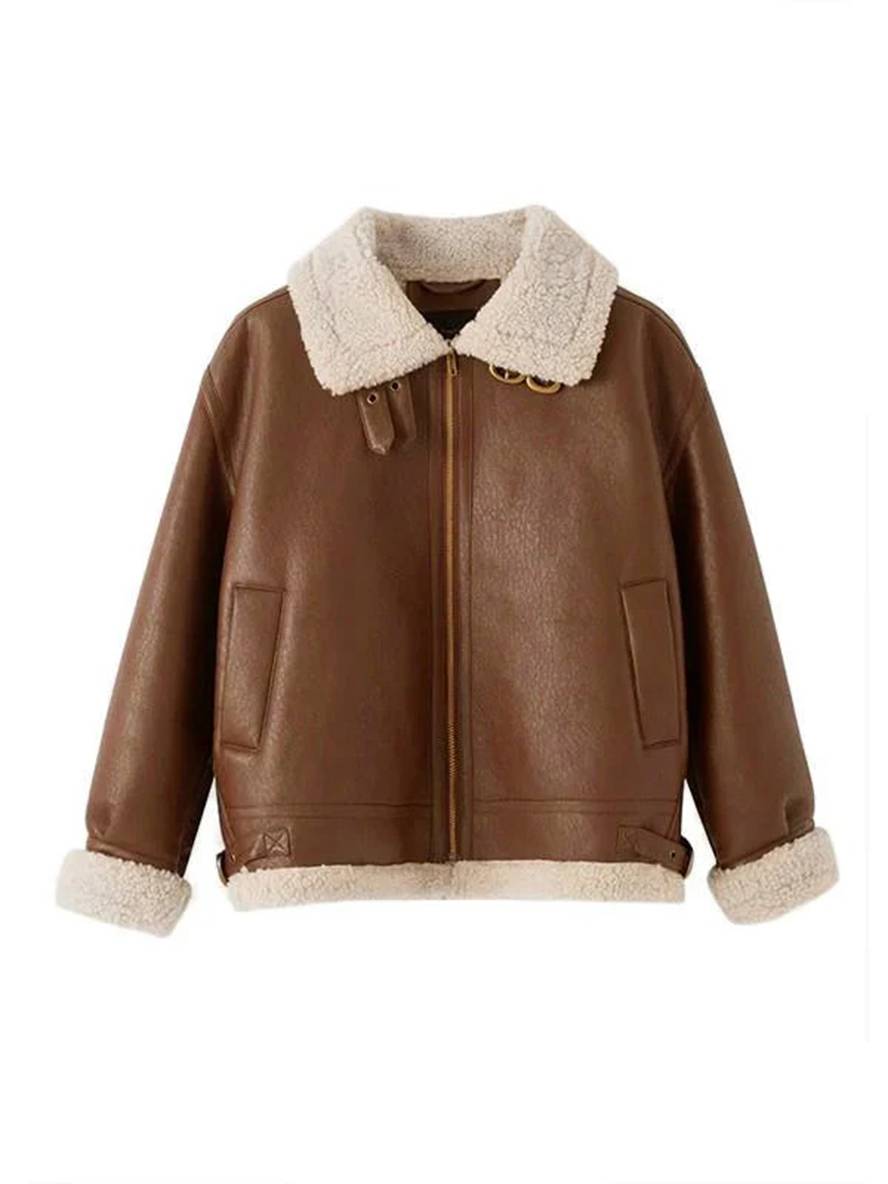 Leren Dames Winterjas Met Sherpa Voering, Pilotenjas - Venessa