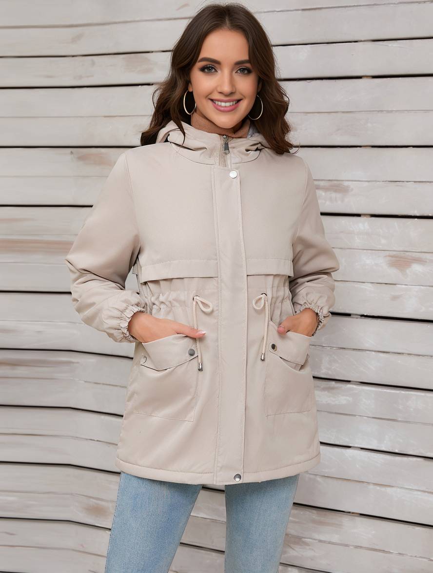 Casual Half-Lange Herfst Jas Met Capuchon Voor Dames