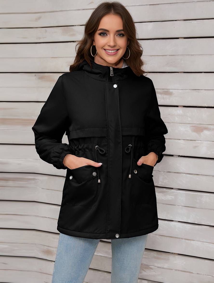Casual Half-Lange Herfst Jas Met Capuchon Voor Dames
