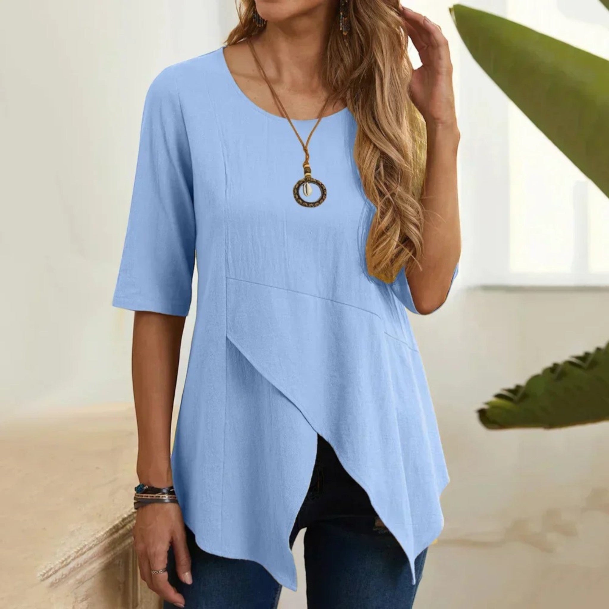 Zomerblouse Met Ronde Hals | Halve Mouw