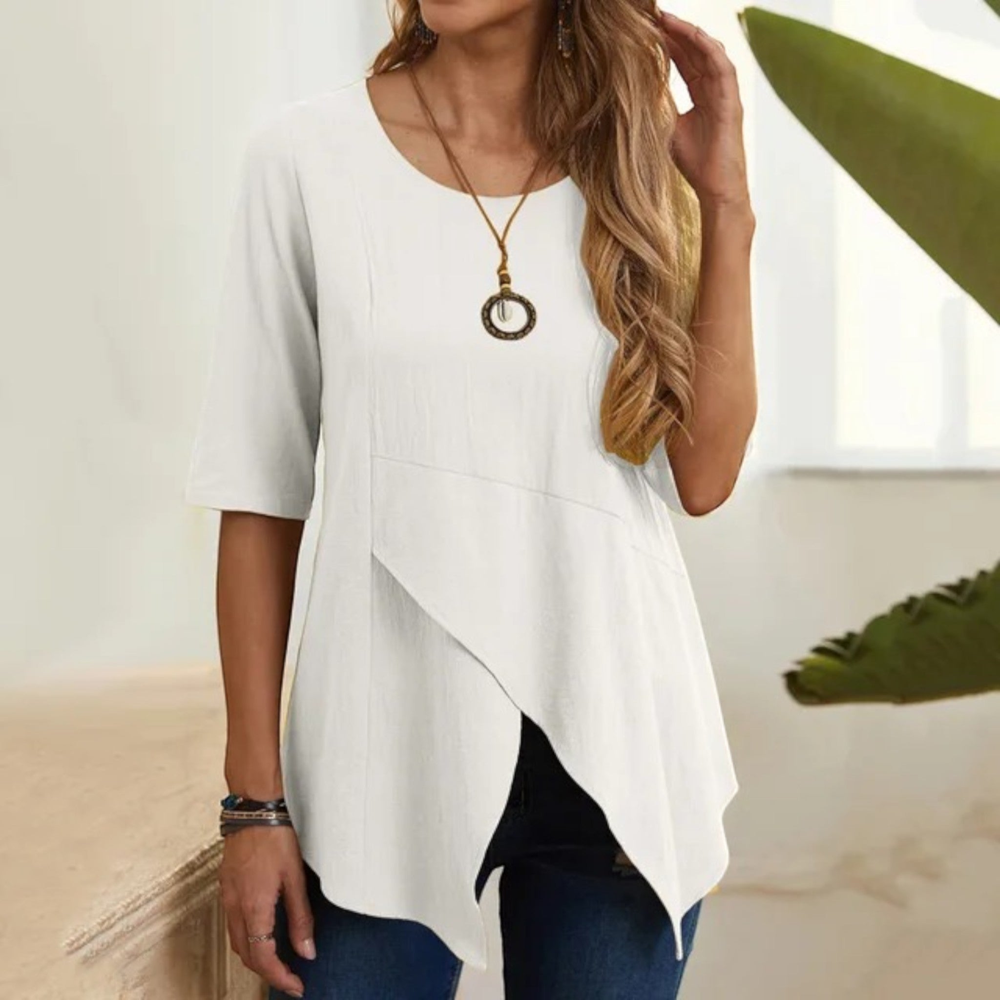 Zomerblouse Met Ronde Hals | Halve Mouw