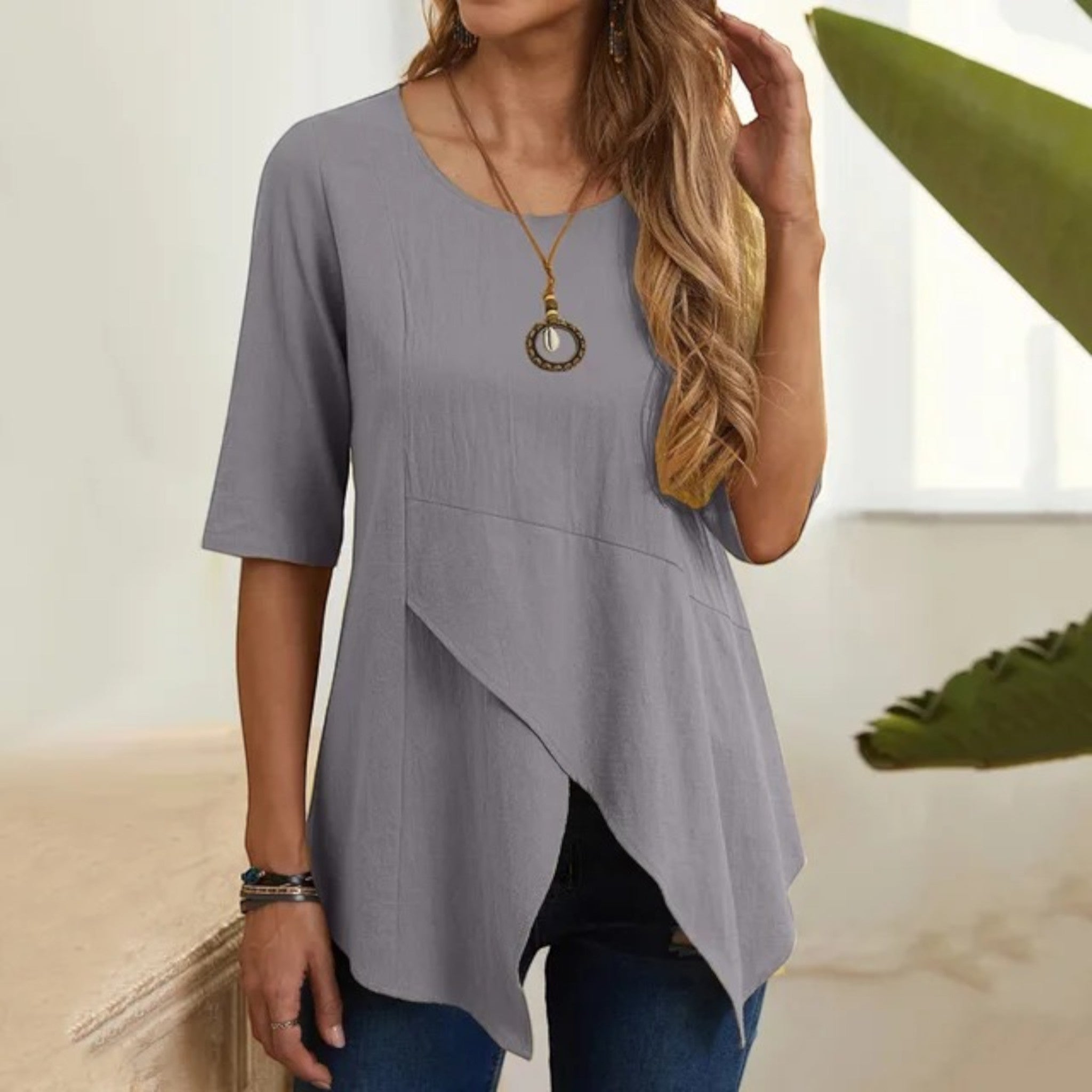 Zomerblouse Met Ronde Hals | Halve Mouw